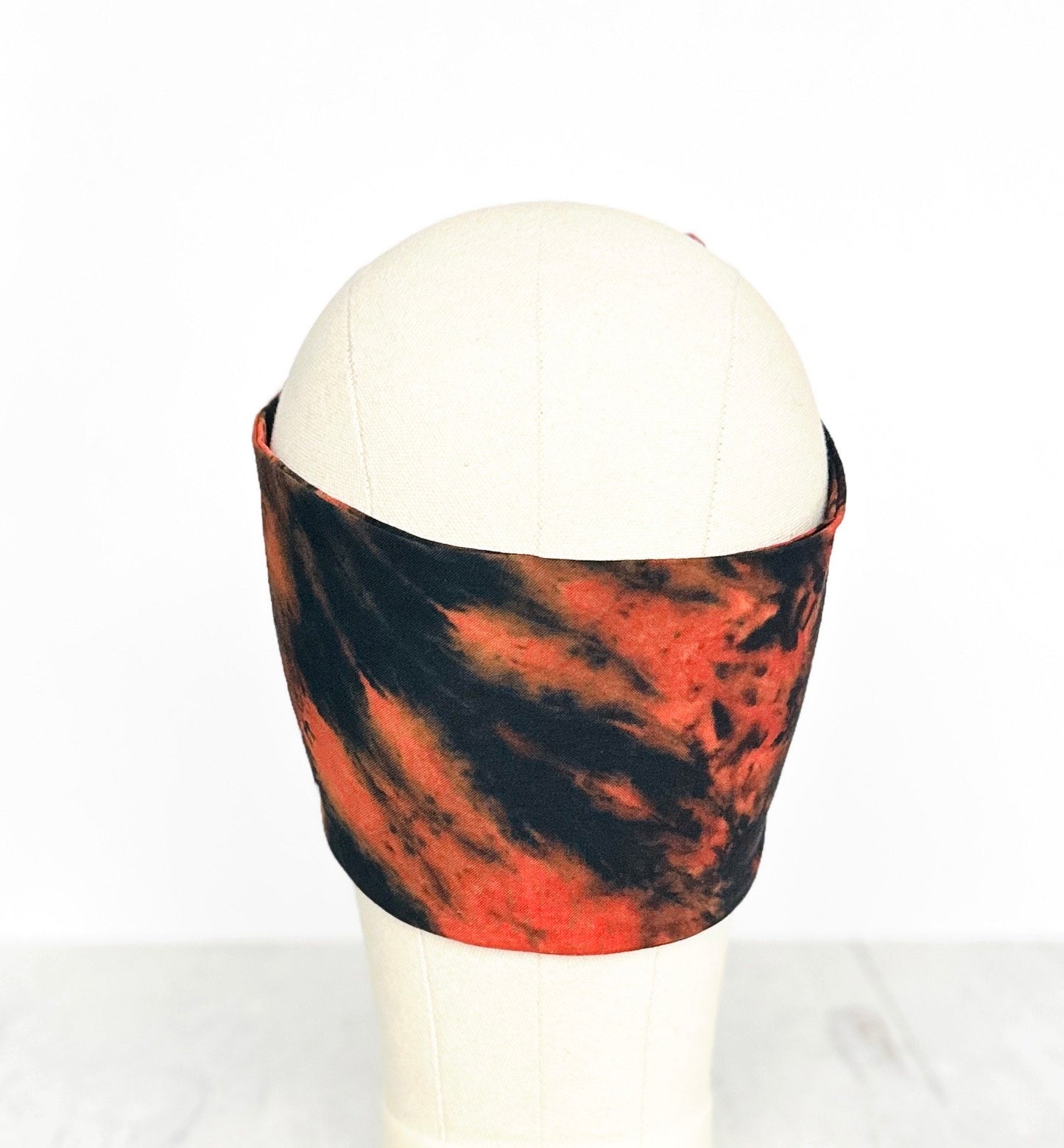 Hand Dyed Extra Long Wide BENDABLE Wire Headband, Orange Black Tie Dyed Wired Head Wrap, Accessories For Women, No Slip Hair Scarf