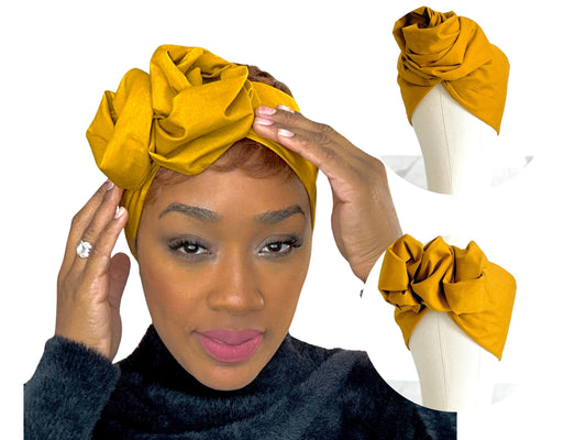 Extra Long Wide Adjustable Wire Headband, Mustard Yellow Solid Colored, Wired Headband, Fabric Head Wrap, Turban, Cotton Headband for Women