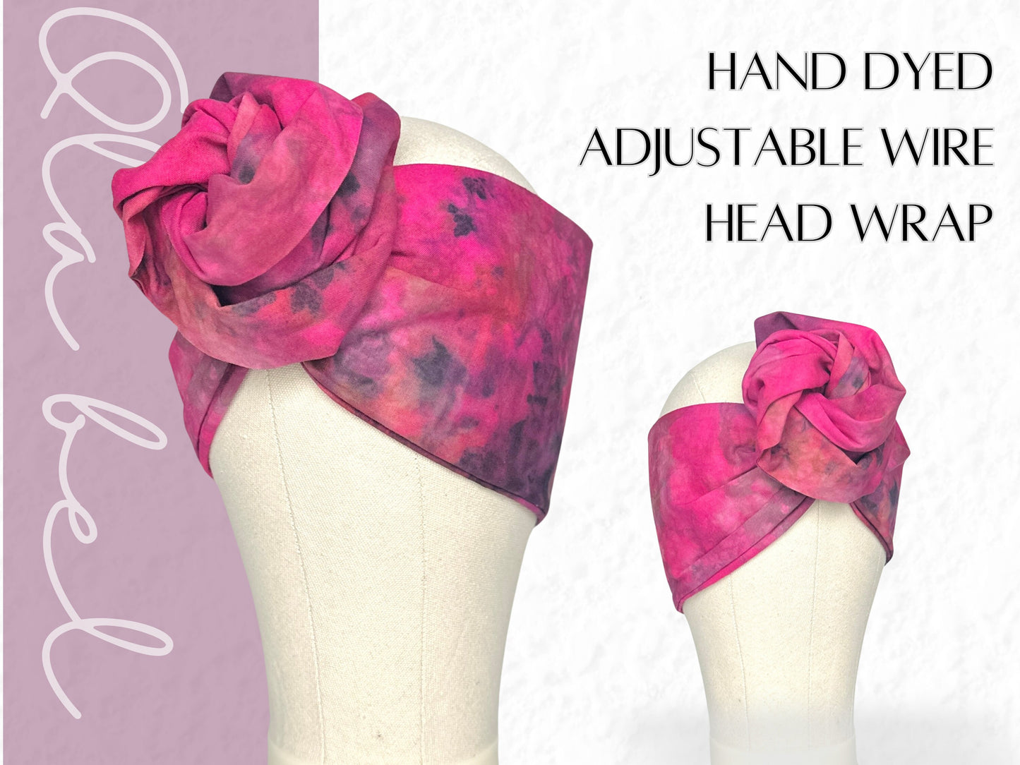 Hand Dyed Extra Long Wide ADJUSTABLE Wire Headband, Pink Tie Dyed Spring Summer Wired Head Wrap , Hair Accessories For Women, No Slip Scarf