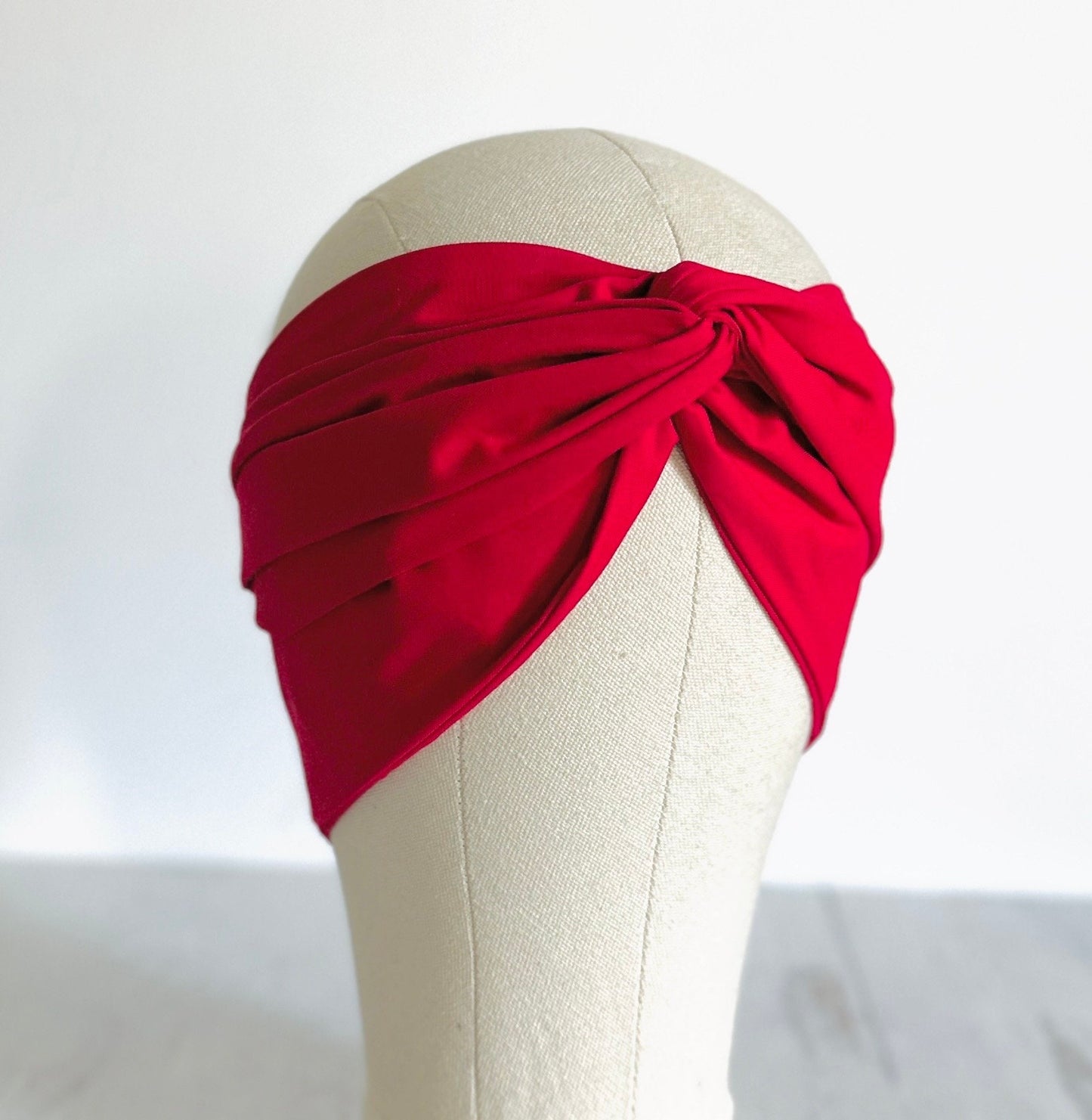 Long Wide Adjustable Wire Headband, Red Solid Colored, Wired Head Scarf, Fabric Head Wrap, Bendable Turban Women Nurse Mom, No Slip