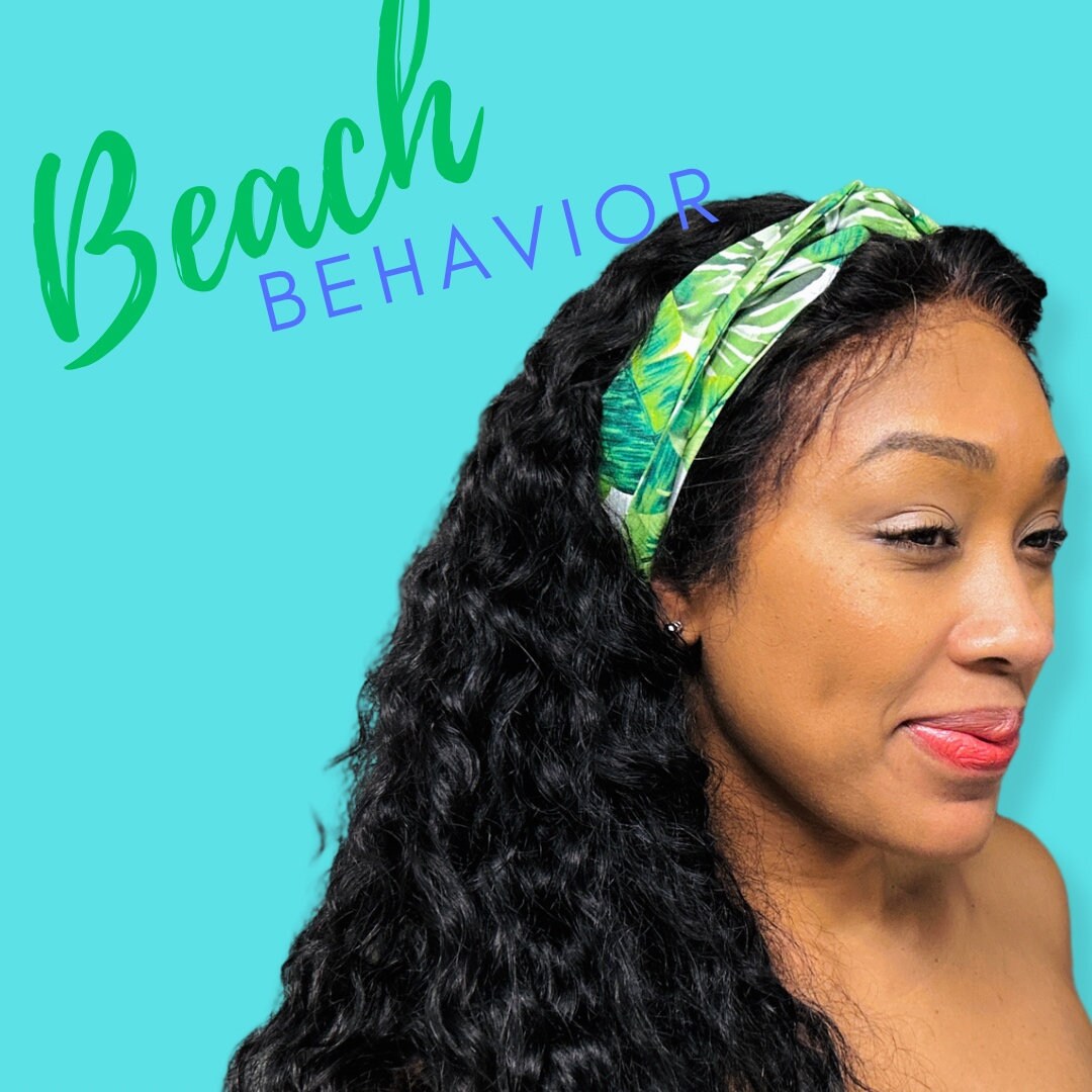 Extra Long & Wide ADJUSTABLE WIRE head Wrap, Green Tropical Leaves Print, Vacation Wired Head band, Turban, Women Headband, Boho Hair Wrap