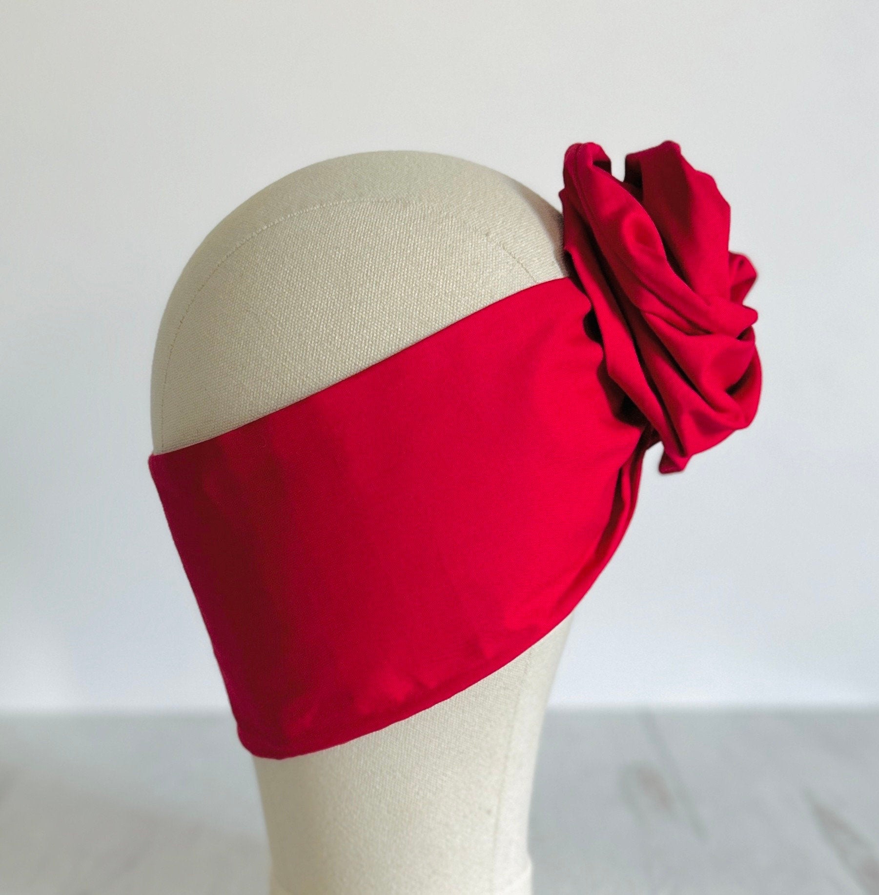 Long Wide Adjustable Wire Headband, Red Solid Colored, Wired Head Scarf, Fabric Head Wrap, Bendable Turban Women Nurse Mom, No Slip