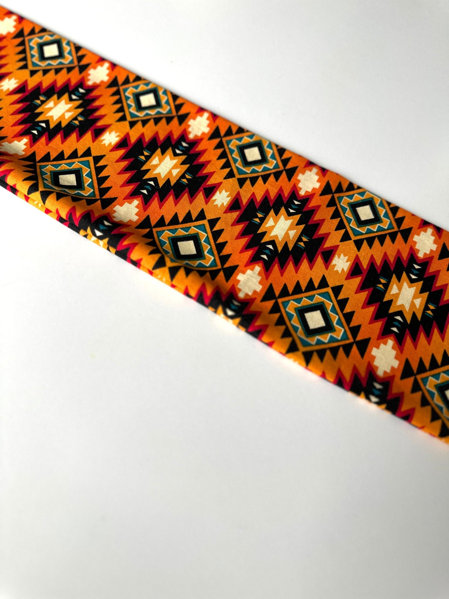 Extra Wide Adjustable Wire Headband, Orange Tribal Print Wired Headband For Women, Bendable Head Wrap, Turban Accessories, Head Scarf