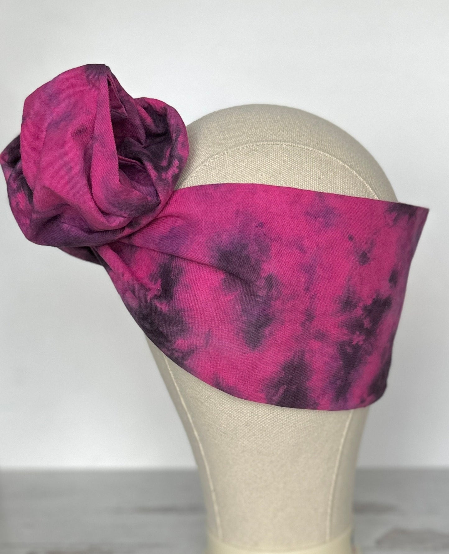 Hand Dyed Extra Long Wide ADJUSTABLE Wire Headband, Pink Tie Dyed Spring Summer Wired Head Wrap , Hair Accessories For Women, No Slip Scarf