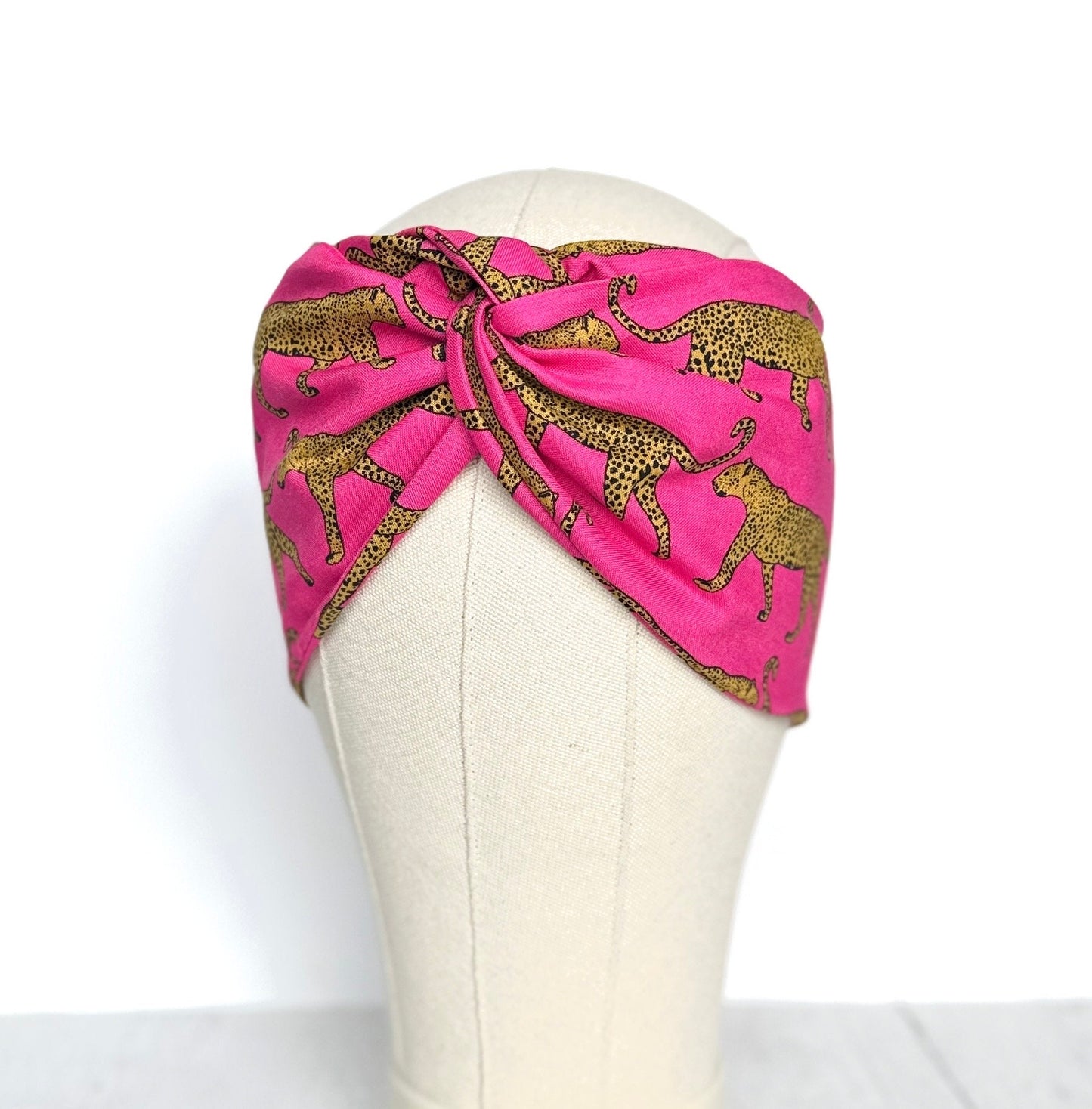 Extra Wide Adjustable Wire Headband, Pink Leopard Print, Boho Wired Headband, Fabric Head Wrap, Turban, Gift for Her, Bendable Scarf