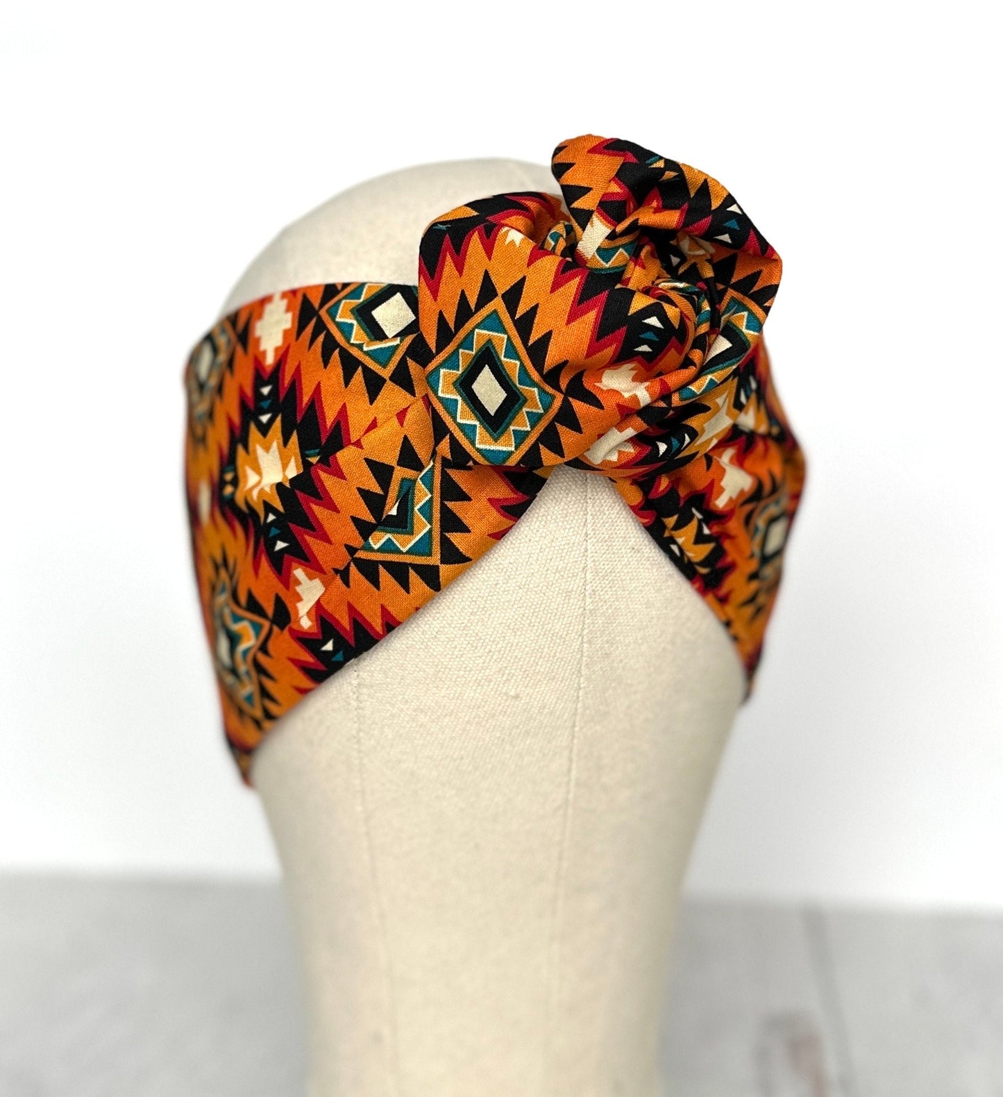 Extra Wide Adjustable Wire Headband, Orange Tribal Print Wired Headband For Women, Bendable Head Wrap, Turban Accessories, Head Scarf