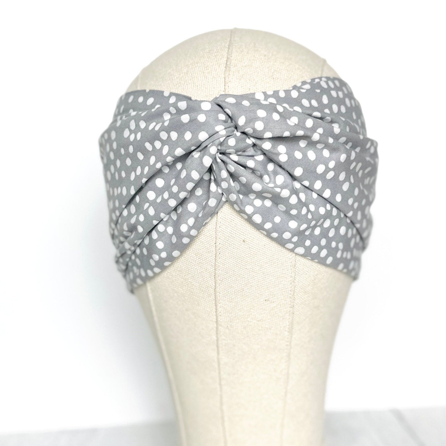 Extra Long Wide Adjustable Wire Headband, Grey Polka Dots Print, Wired Headband, Fabric Head Wrap, Turban, Women Accessories, Head Scarf