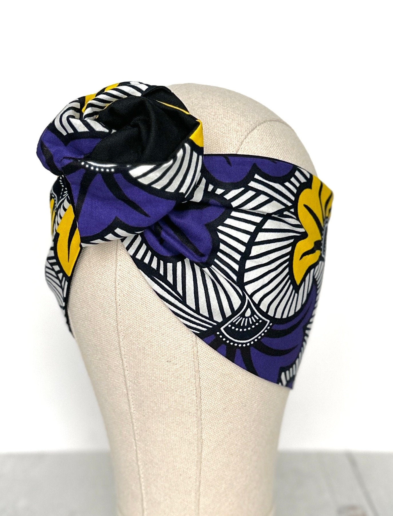 Extra Wide Reversible Wire Wrap African Print Headband, Purple & Yellow Wired Headband, Ankara Head Wrap, Turban for Women, Head Scarf