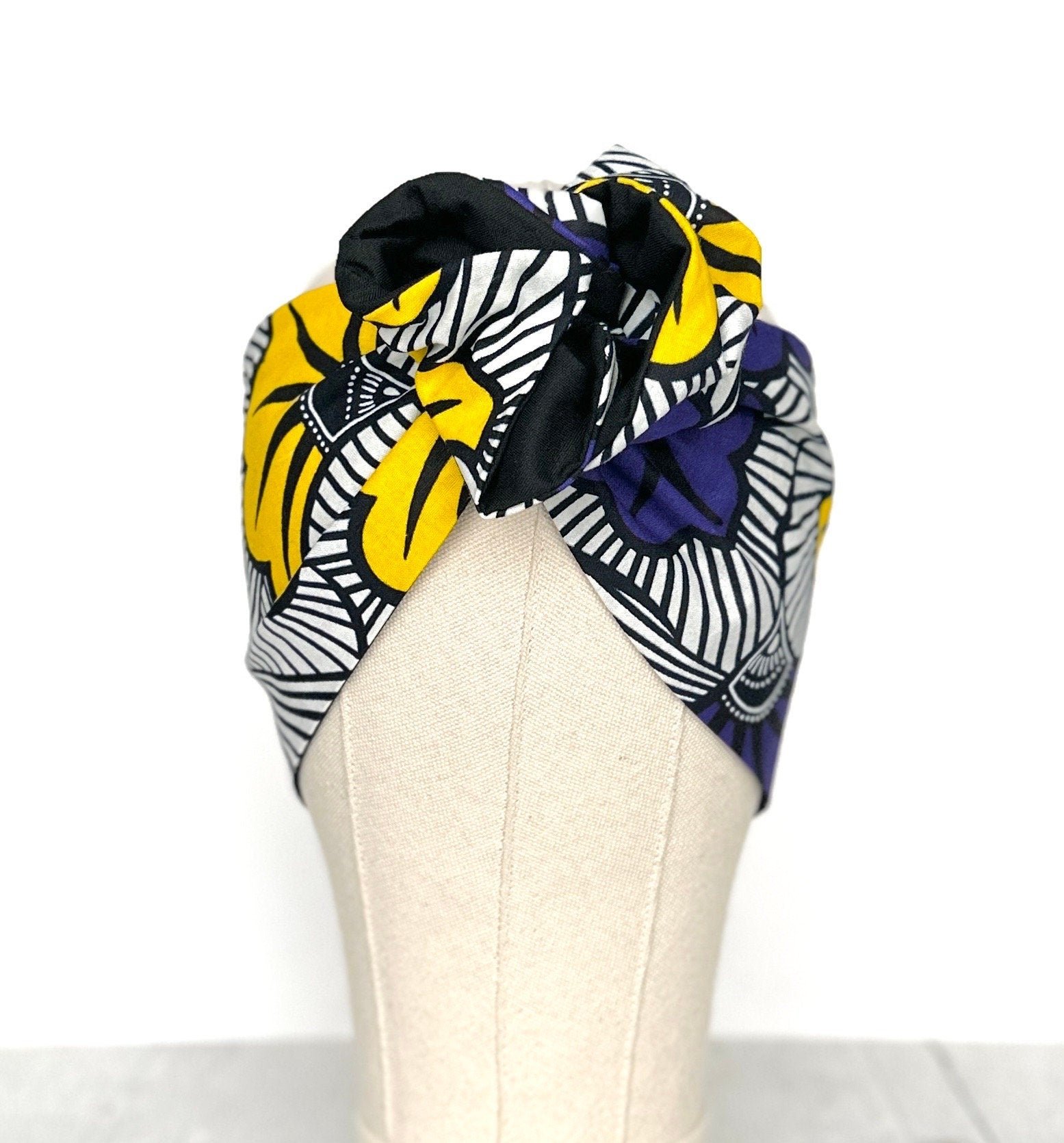 Extra Wide Reversible Wire Wrap African Print Headband, Purple & Yellow Wired Headband, Ankara Head Wrap, Turban for Women, Head Scarf