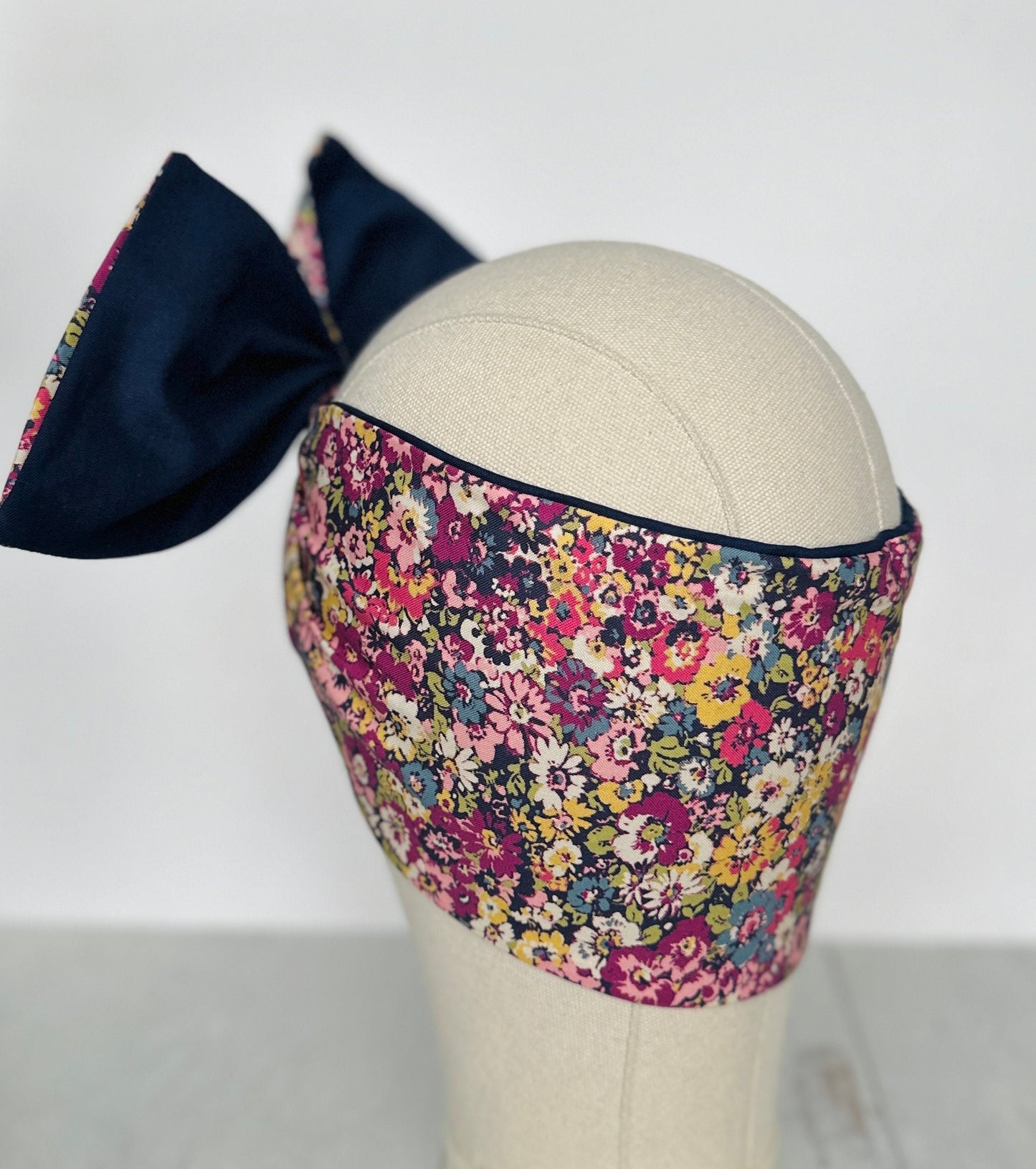 Extra Wide Reversible Adjustable Wire Headband, Pink & Blue Floral Print, Wired Headband, Head Wrap, Turban Accessories, Head Scarf