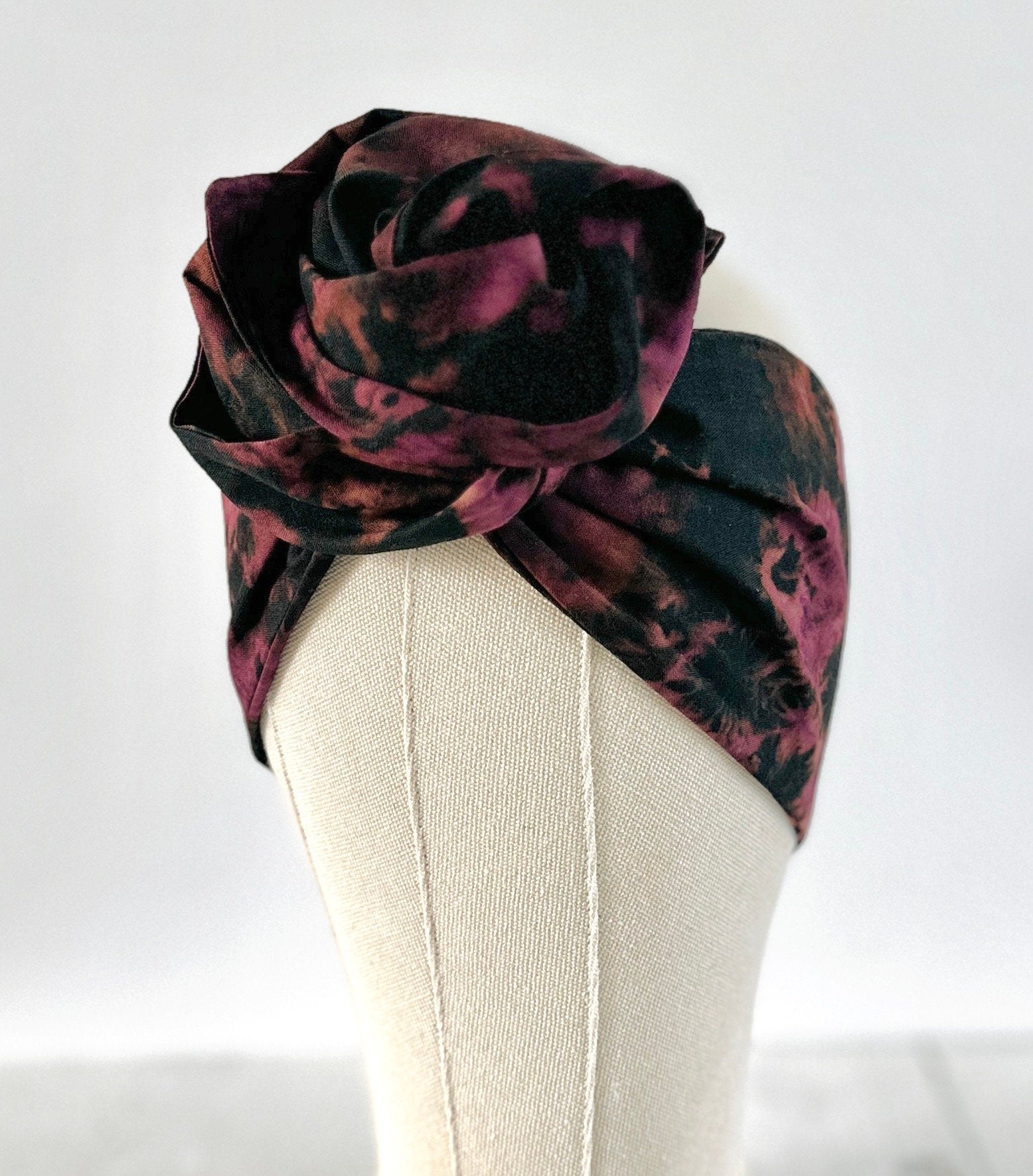 Hand Dyed Long Wide ADJUSTABLE Wire Headband, Purple Black Tie Dyed Spring Summer Wired Head Wrap, Hair Accessories Women, No Slip Bandana