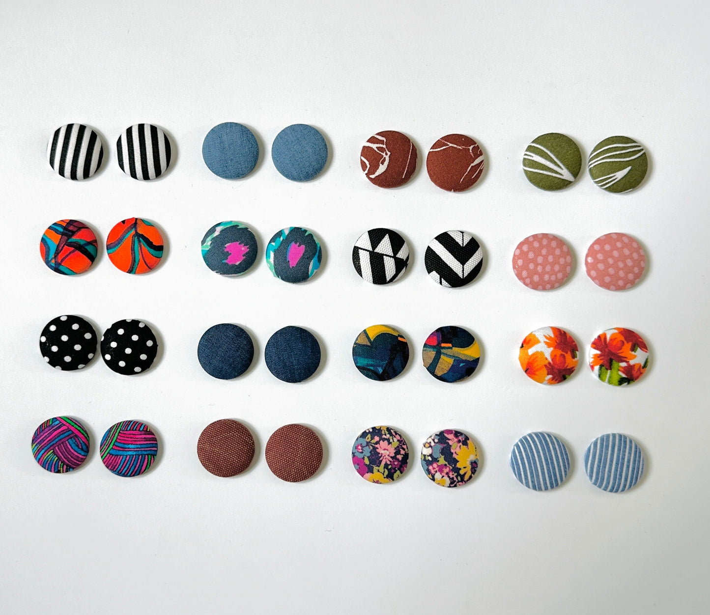 Two Sets of OVERSIZED Fabric Button Stud Earrings, Choose 2 Statement Earrings, Handmade Jewelry for Women, Stainless Steel Rubber Backs