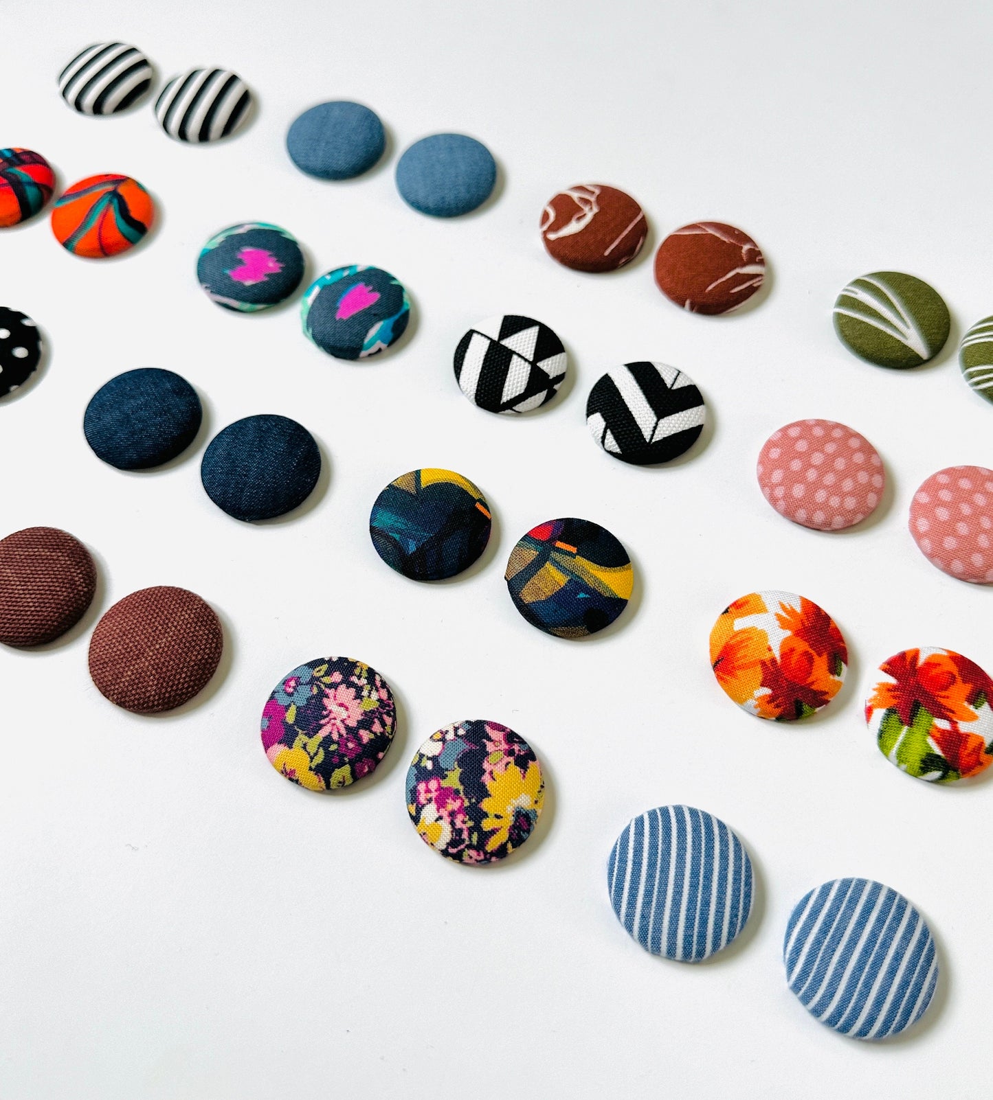 Two Sets of OVERSIZED Fabric Button Stud Earrings, Choose 2 Statement Earrings, Handmade Jewelry for Women, Stainless Steel Rubber Backs