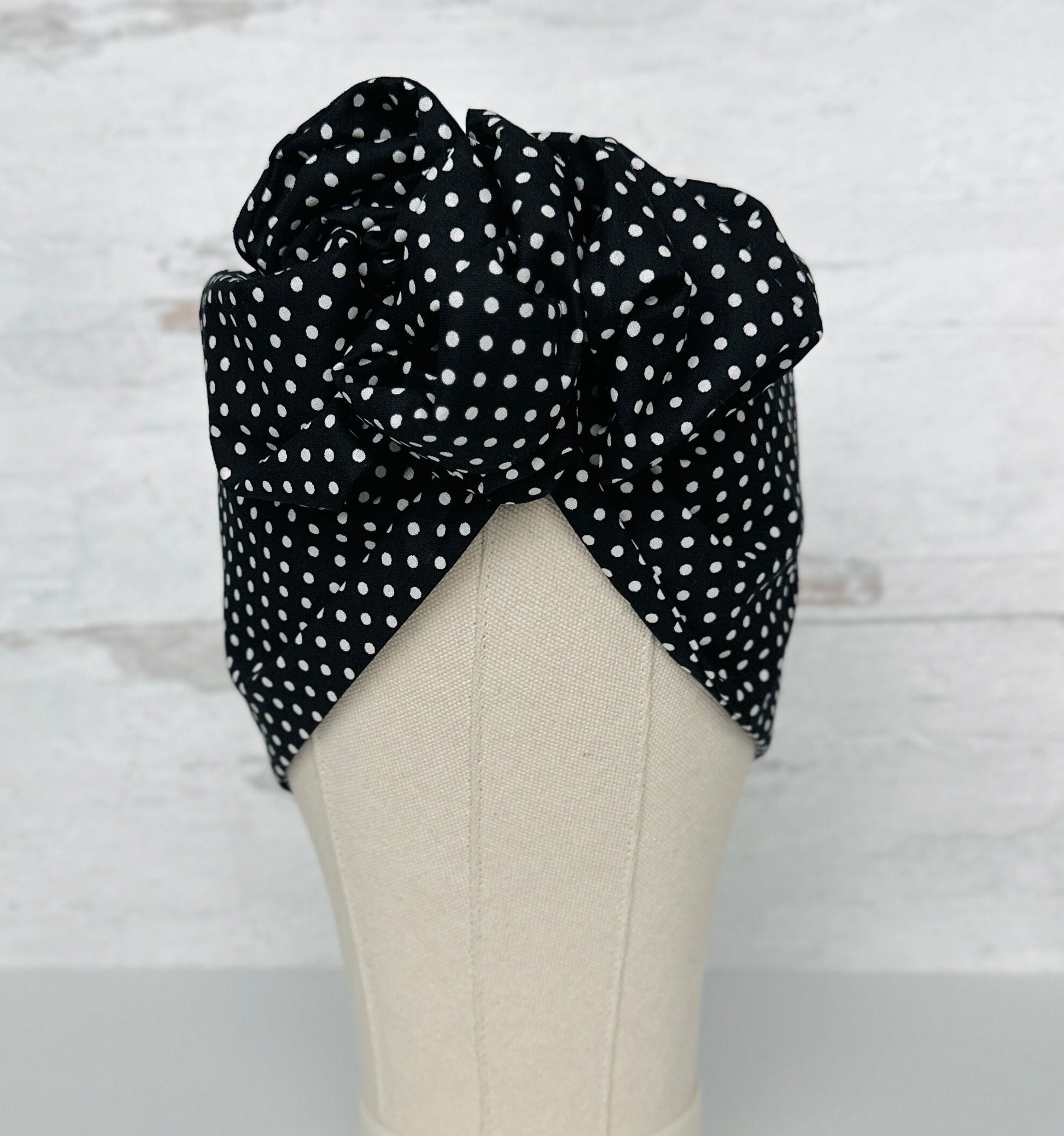 Extra Long Wide Adjustable Wire Headband, Black Polka Dot Pattern, Wired Head Scarf, Fabric Head Wrap, Turban, Accessories for Women