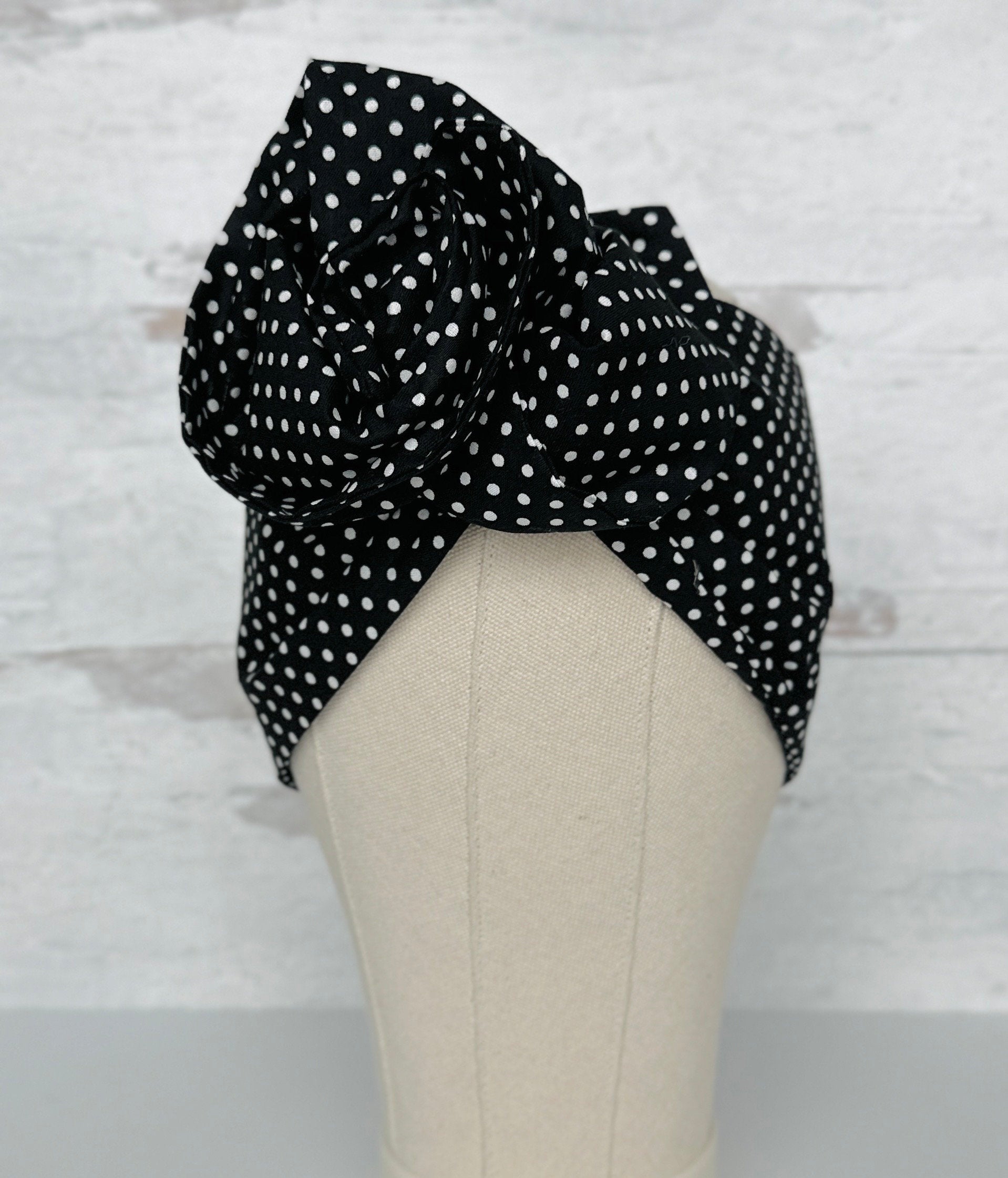 Extra Long Wide Adjustable Wire Headband, Black Polka Dot Pattern, Wired Head Scarf, Fabric Head Wrap, Turban, Accessories for Women