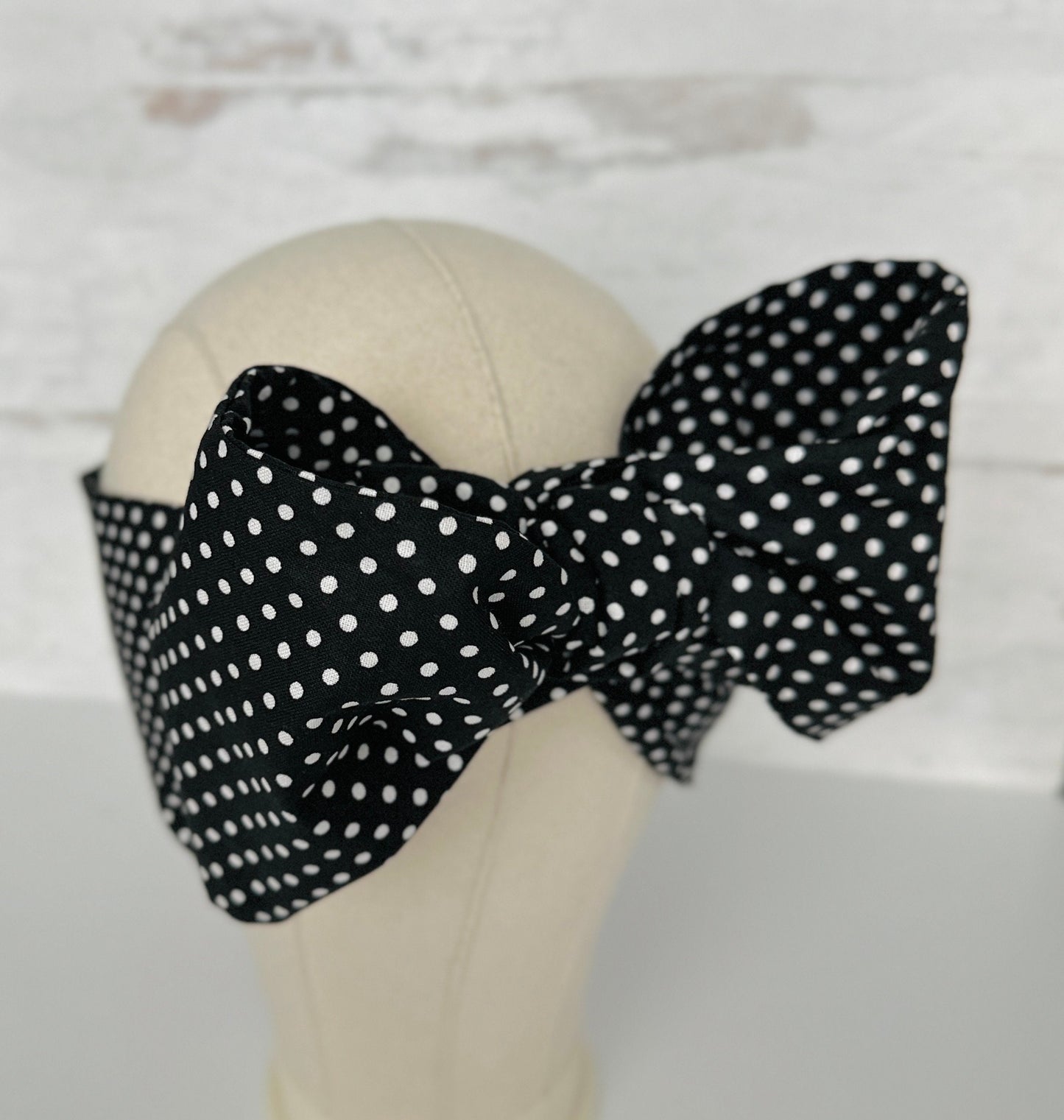 Extra Long Wide Adjustable Wire Headband, Black Polka Dot Pattern, Wired Head Scarf, Fabric Head Wrap, Turban, Accessories for Women