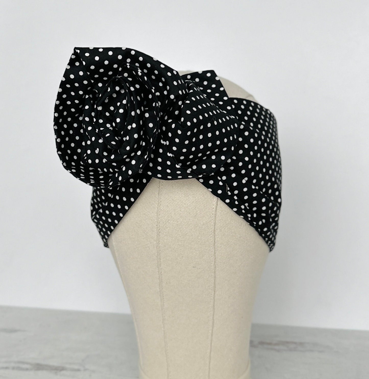 Extra Long Wide Adjustable Wire Headband, Black Polka Dot Pattern, Wired Head Scarf, Fabric Head Wrap, Turban, Accessories for Women