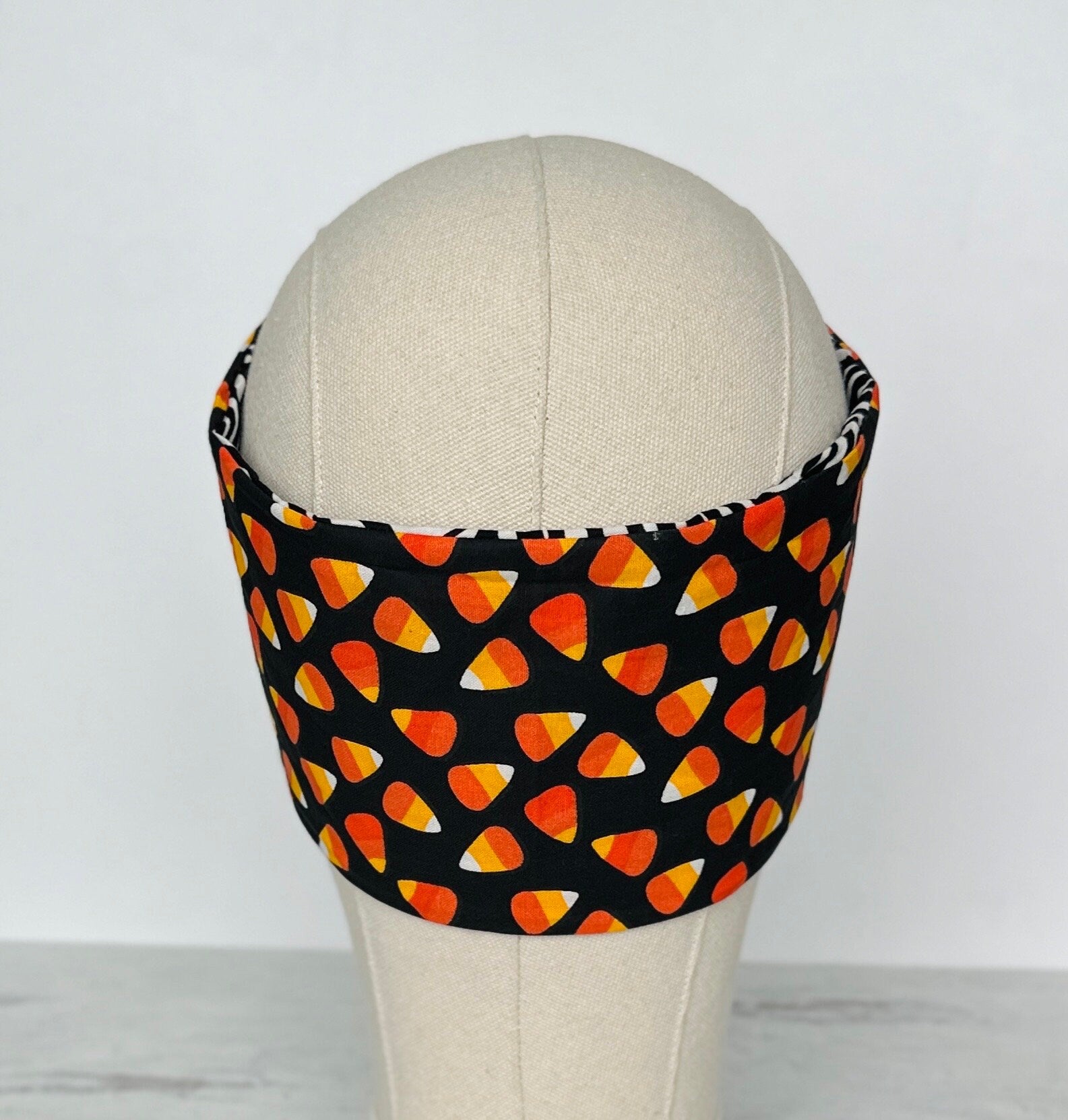 Extra Wide Reversible Adjustable Wire Headband, Halloween Party Candy Corn Print, Bendable Wired Head Wrap, Turban Accessories, Head Scarf