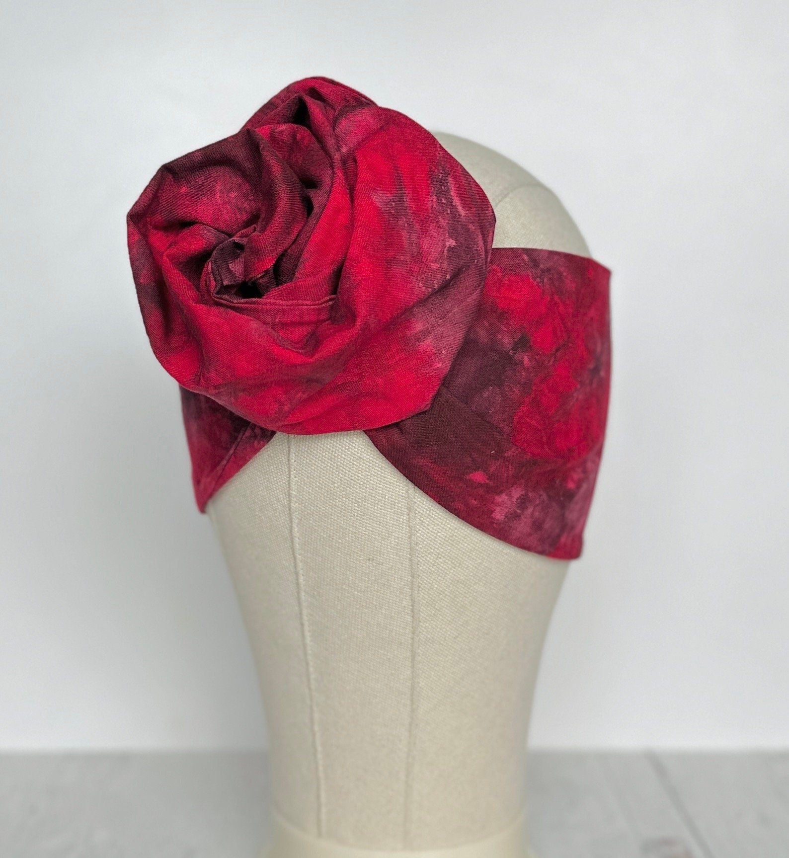Hand Dyed Long Wide ADJUSTABLE Wire Headband, Red Tie Dyed Spring Summer Beach Head Wrap, Bendable Women Hair Scarf , No Slip Bandana