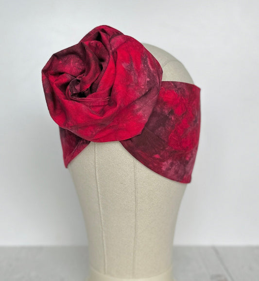 Hand Dyed Long Wide ADJUSTABLE Wire Headband, Red Tie Dyed Spring Summer Beach Head Wrap, Bendable Women Hair Scarf , No Slip Bandana