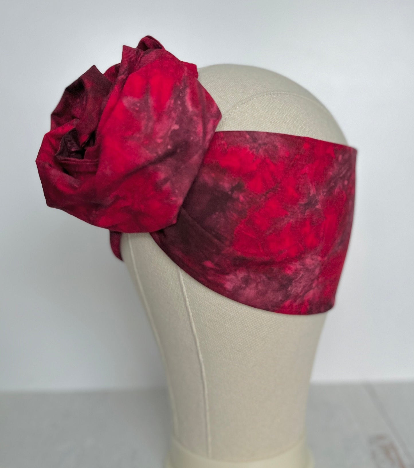 Hand Dyed Long Wide ADJUSTABLE Wire Headband, Red Tie Dyed Spring Summer Beach Head Wrap, Bendable Women Hair Scarf , No Slip Bandana