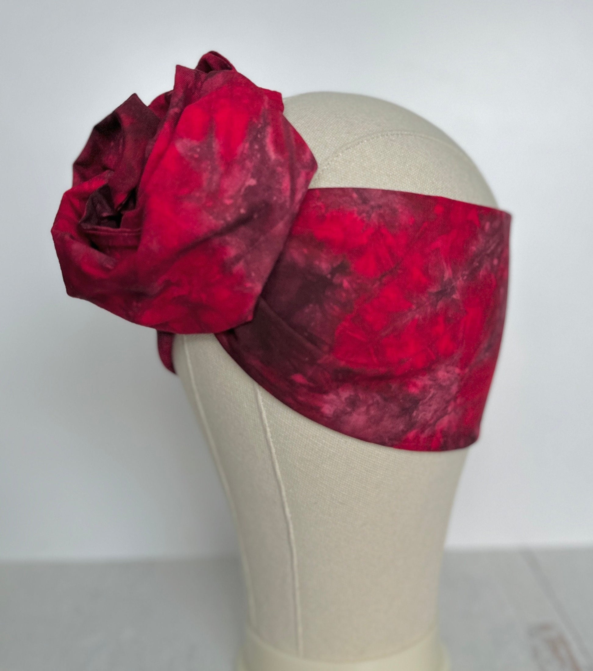 Hand Dyed Long Wide ADJUSTABLE Wire Headband, Red Tie Dyed Spring Summer Beach Head Wrap, Bendable Women Hair Scarf , No Slip Bandana