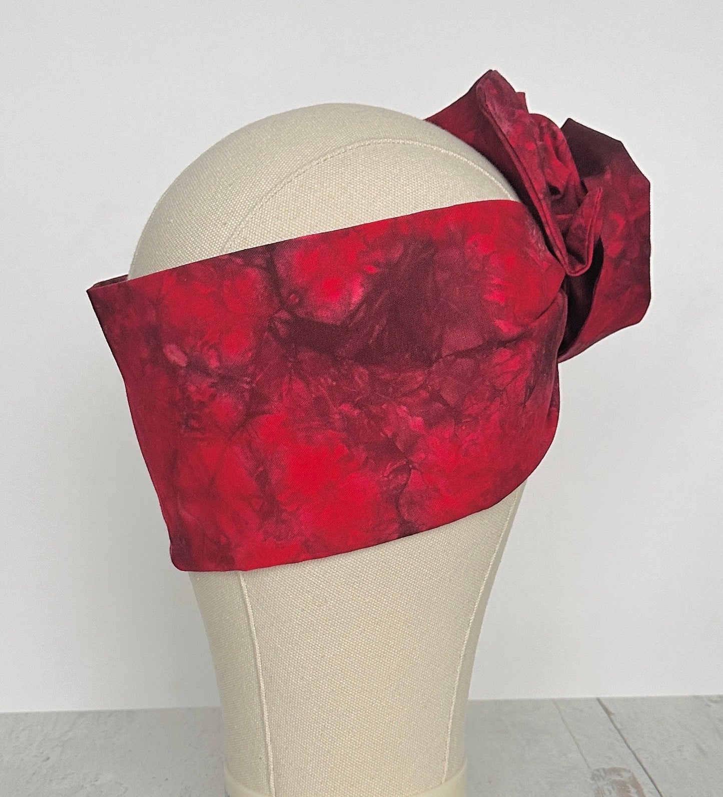 Hand Dyed Long Wide ADJUSTABLE Wire Headband, Red Tie Dyed Spring Summer Beach Head Wrap, Bendable Women Hair Scarf , No Slip Bandana