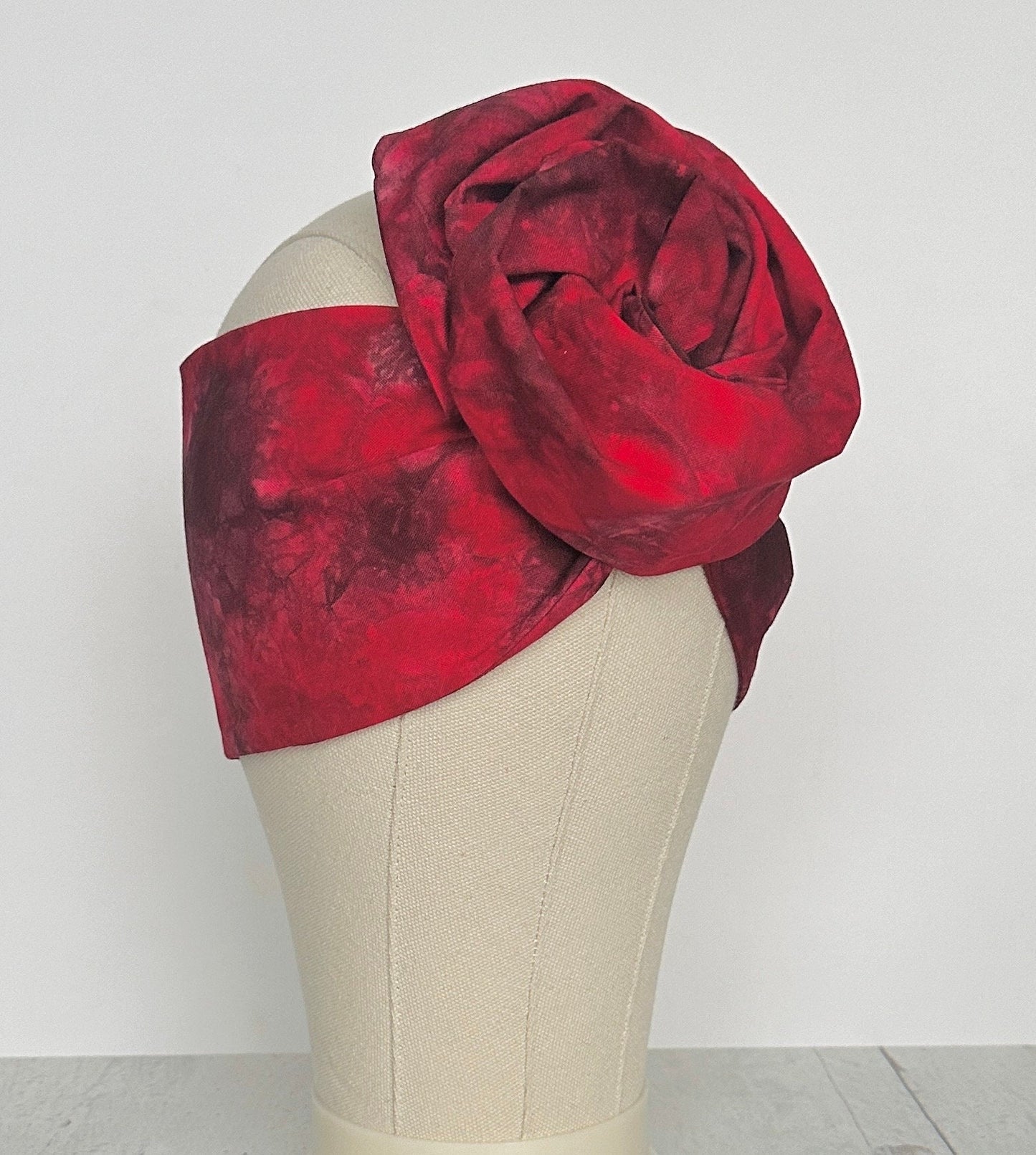 Hand Dyed Long Wide ADJUSTABLE Wire Headband, Red Tie Dyed Spring Summer Beach Head Wrap, Bendable Women Hair Scarf , No Slip Bandana