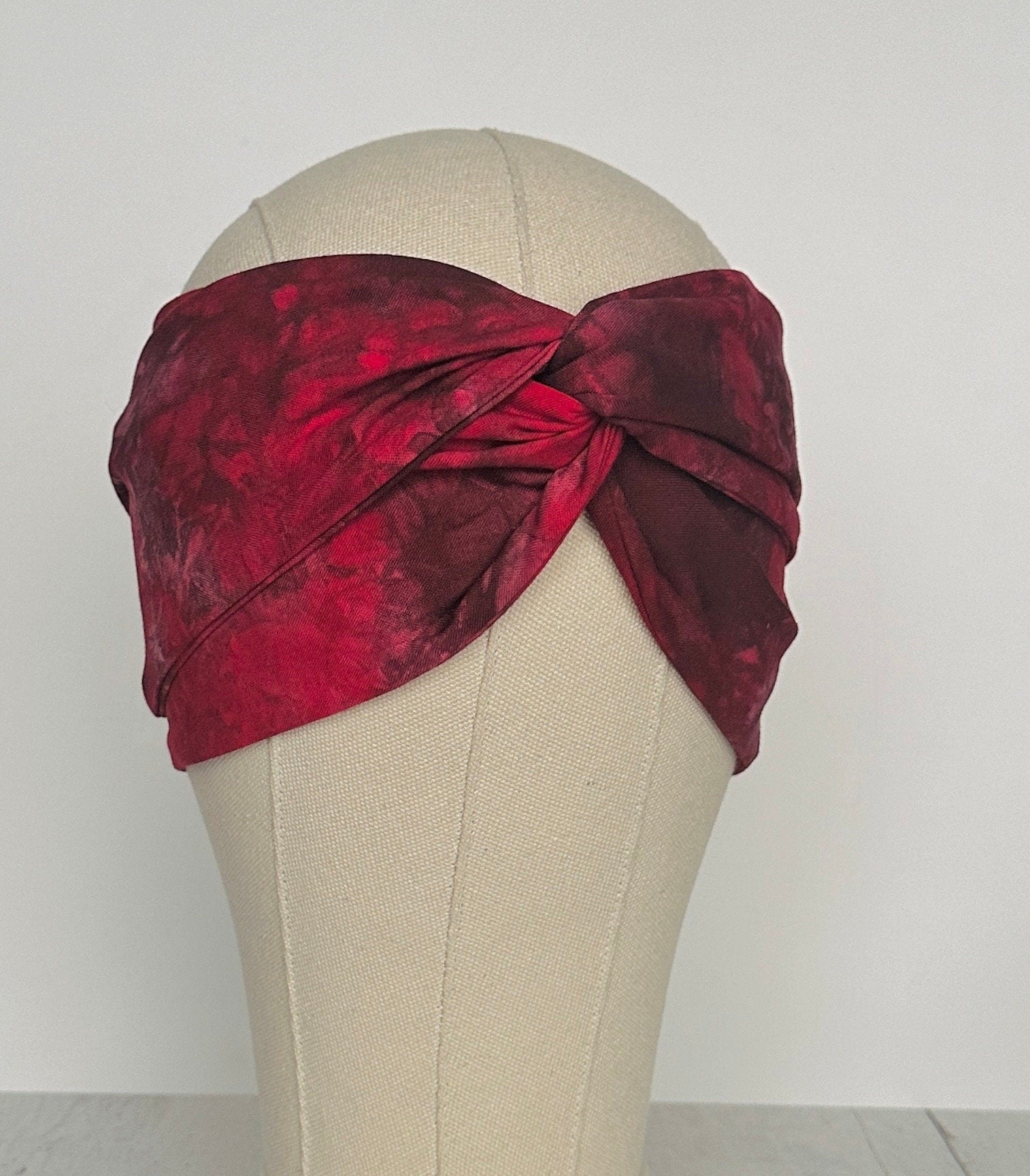 Hand Dyed Long Wide ADJUSTABLE Wire Headband, Red Tie Dyed Spring Summer Beach Head Wrap, Bendable Women Hair Scarf , No Slip Bandana