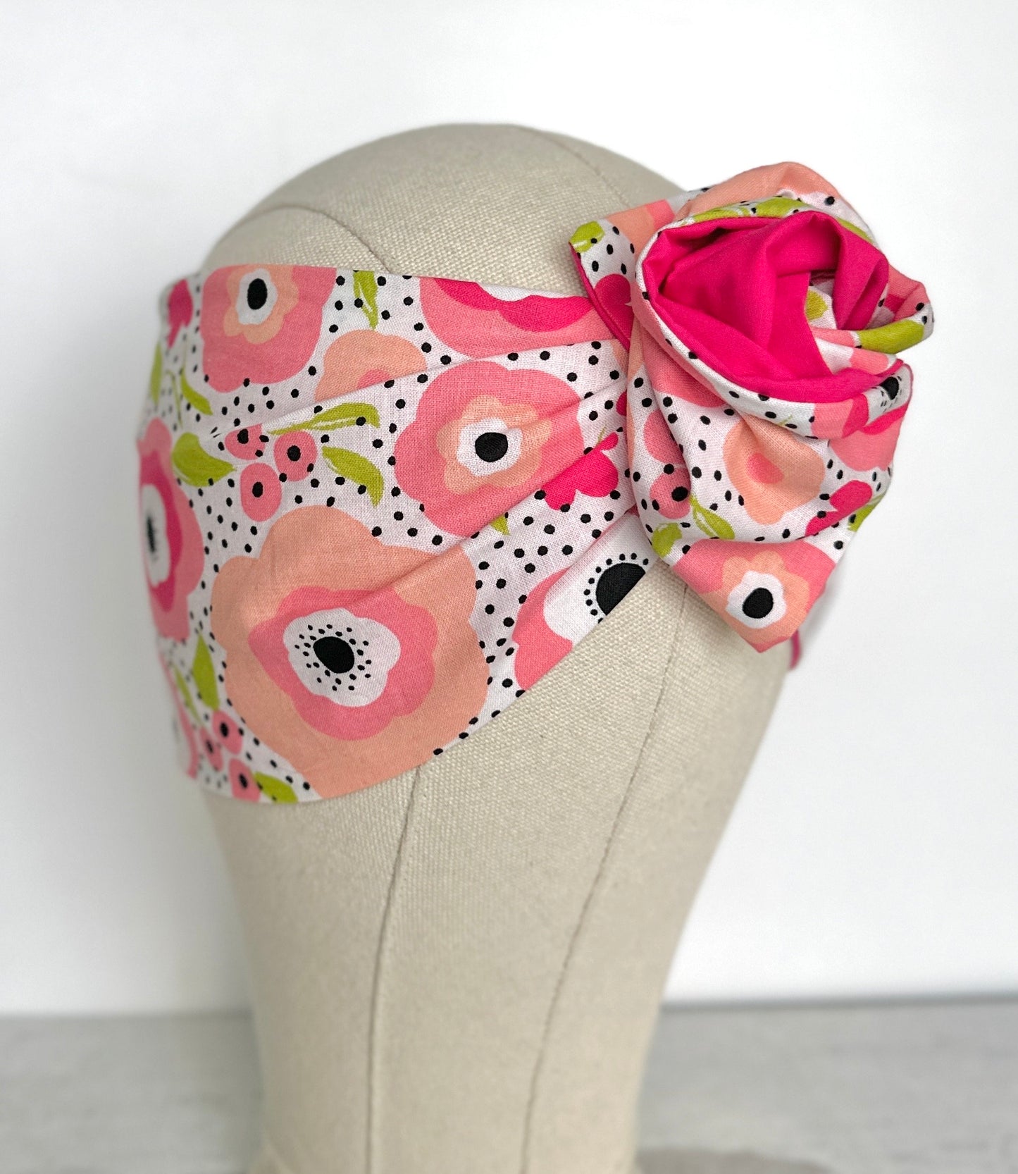 Extra Wide Reversible Adjustable Wire Headband, White Pink Floral Print, Bendable Wired Head Wrap, Turban Accessories, Head Scarf