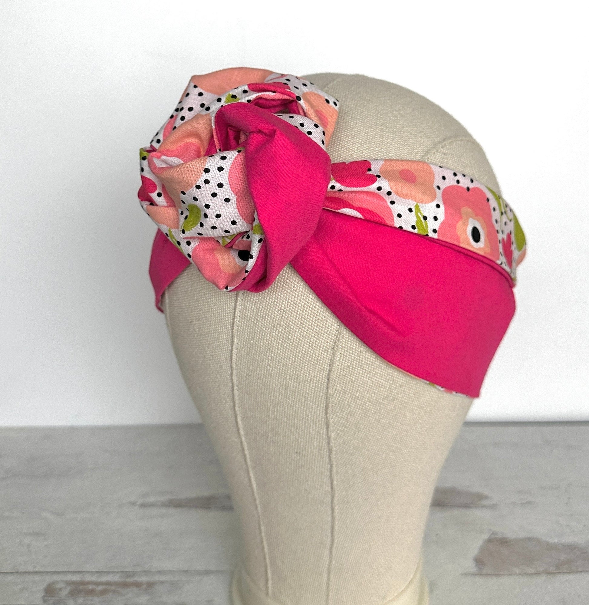 Extra Wide Reversible Adjustable Wire Headband, White Pink Floral Print, Bendable Wired Head Wrap, Turban Accessories, Head Scarf