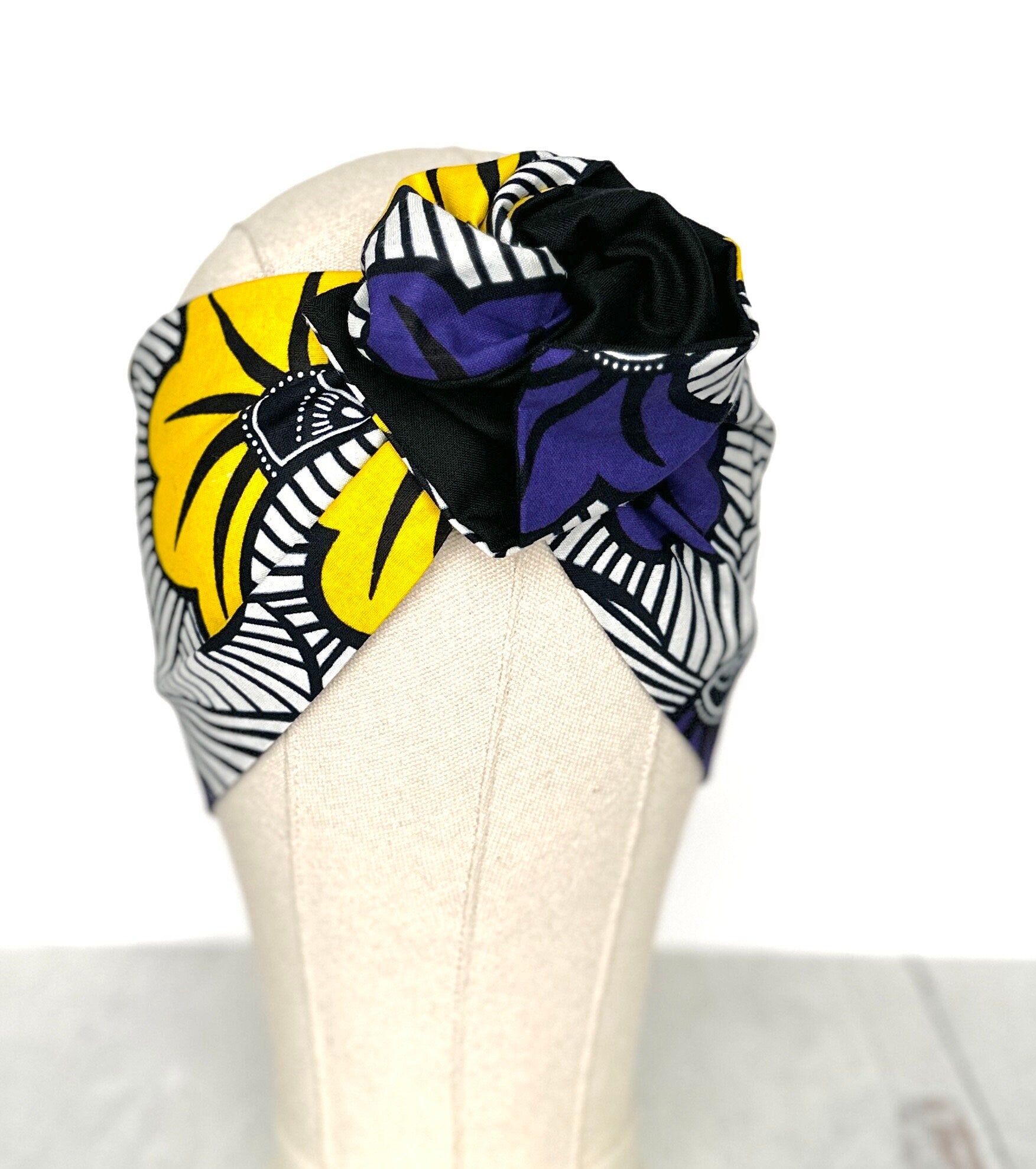 Extra Wide Reversible Wire Wrap African Print Headband, Purple & Yellow Wired Headband, Ankara Head Wrap, Turban for Women, Head Scarf