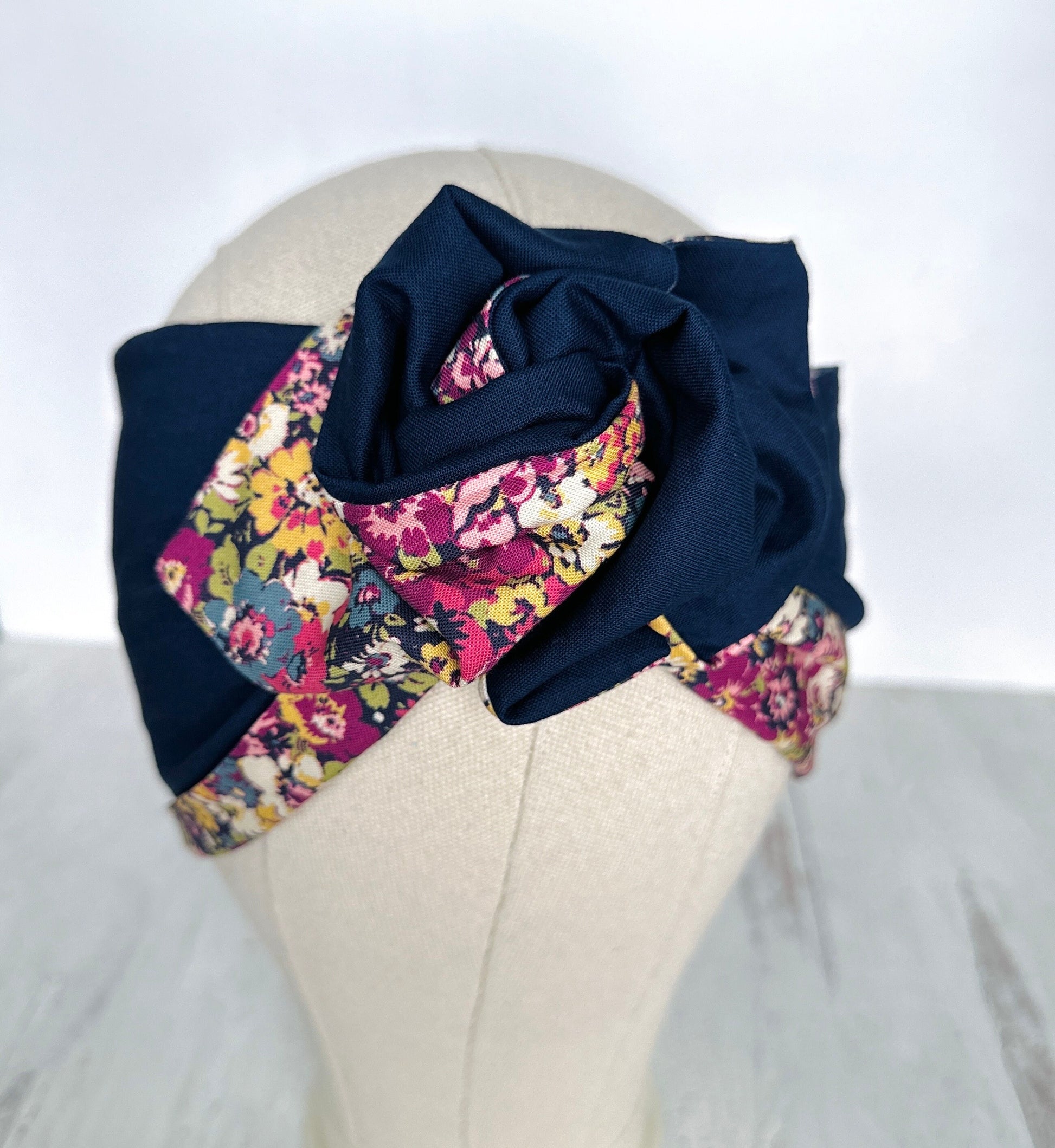 Extra Wide Reversible Adjustable Wire Headband, Pink & Blue Floral Print, Wired Headband, Head Wrap, Turban Accessories, Head Scarf