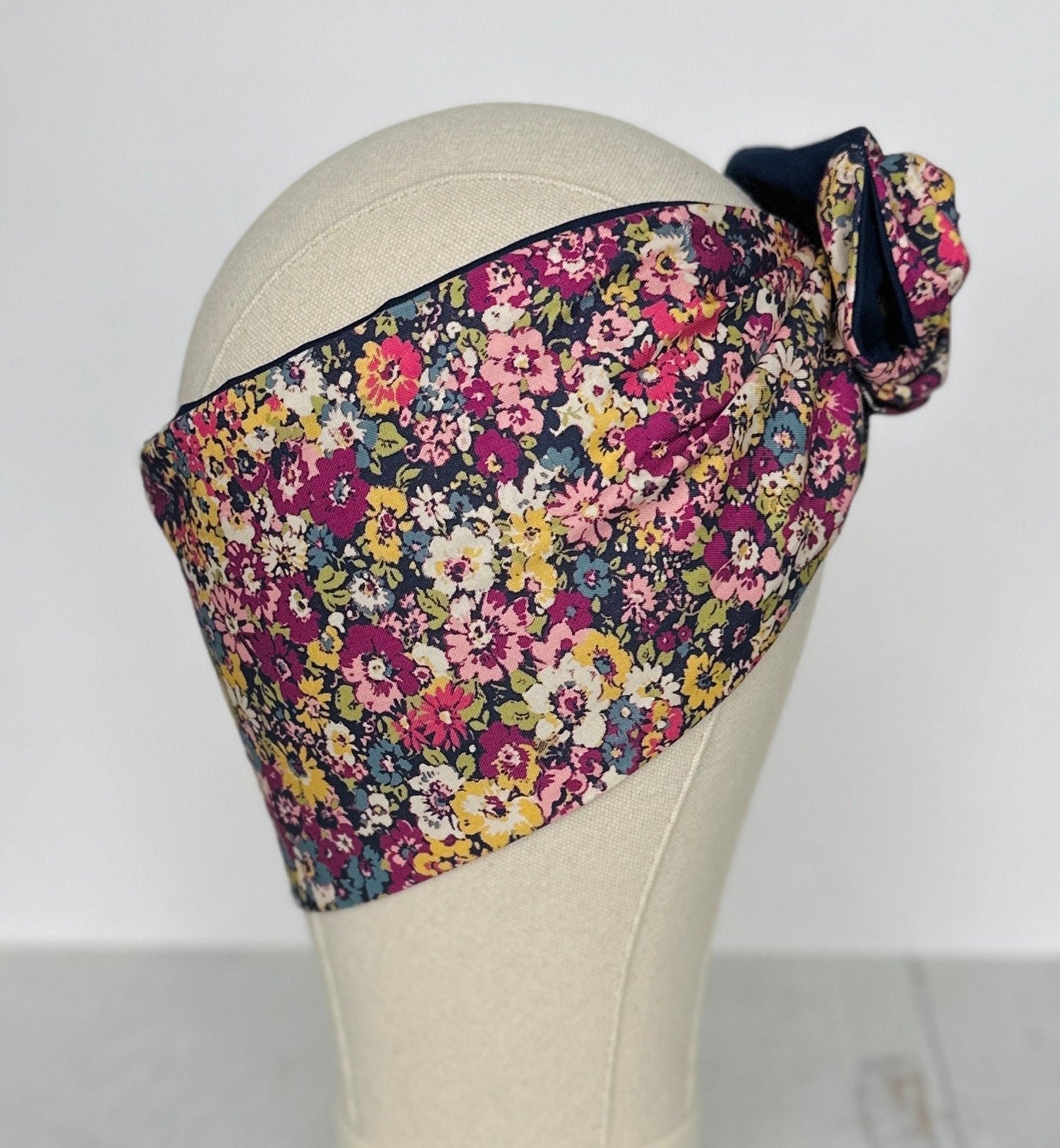 Extra Wide Reversible Adjustable Wire Headband, Pink & Blue Floral Print, Wired Headband, Head Wrap, Turban Accessories, Head Scarf