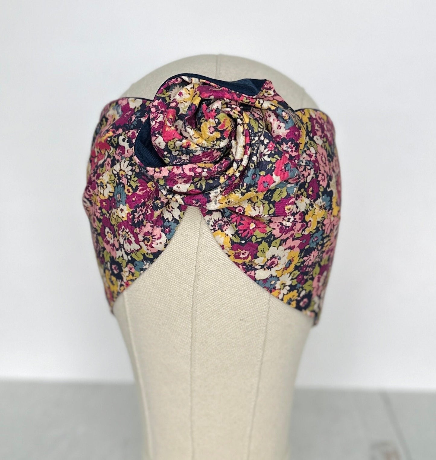 Extra Wide Reversible Adjustable Wire Headband, Pink & Blue Floral Print, Wired Headband, Head Wrap, Turban Accessories, Head Scarf