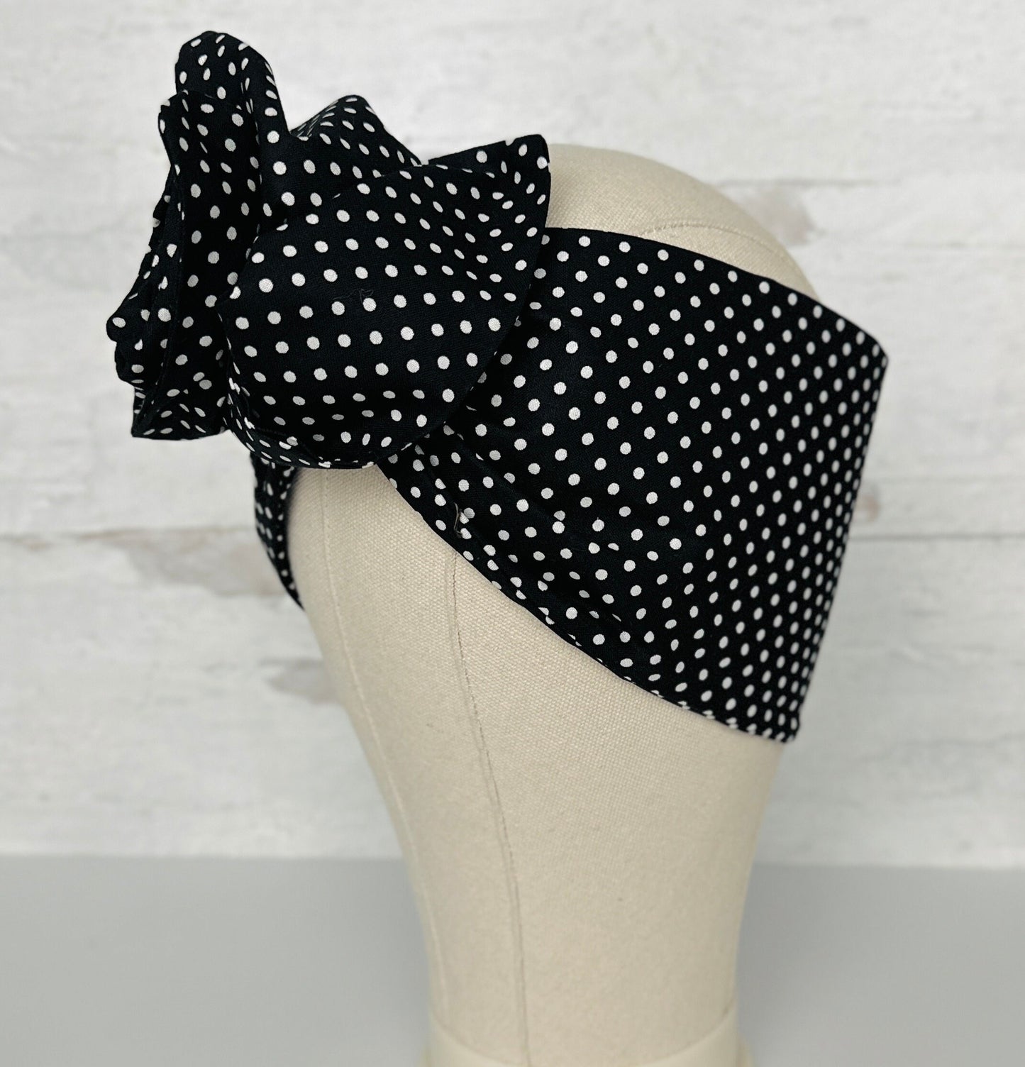 Extra Long Wide Adjustable Wire Headband, Black Polka Dot Pattern, Wired Head Scarf, Fabric Head Wrap, Turban, Accessories for Women