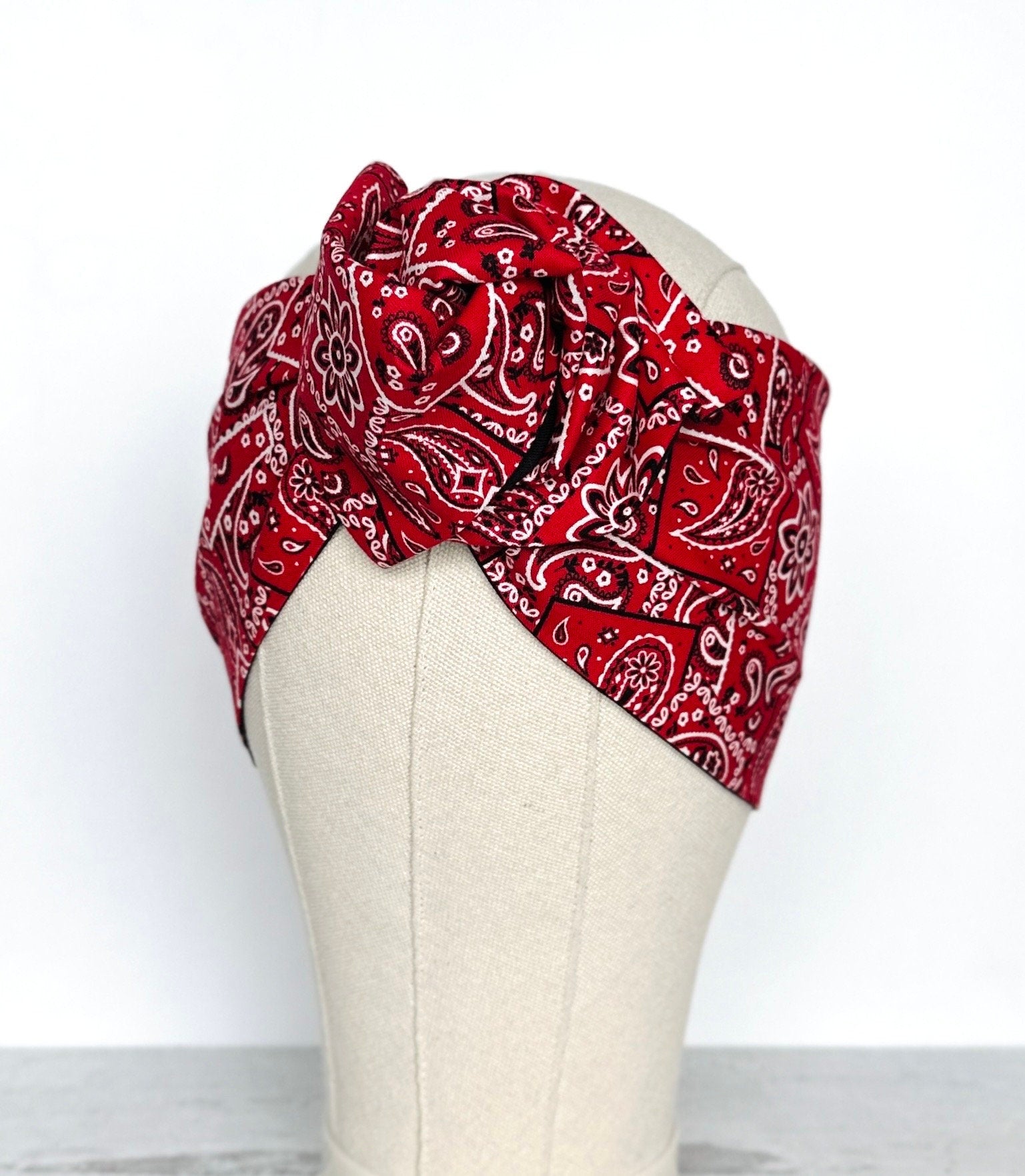 Extra Wide Reversible BENDABLE Adjustable Wire Headband, Red Bandana Print, Wired Headband, Head Wrap, Turban Hair Accessories, Head Scarf