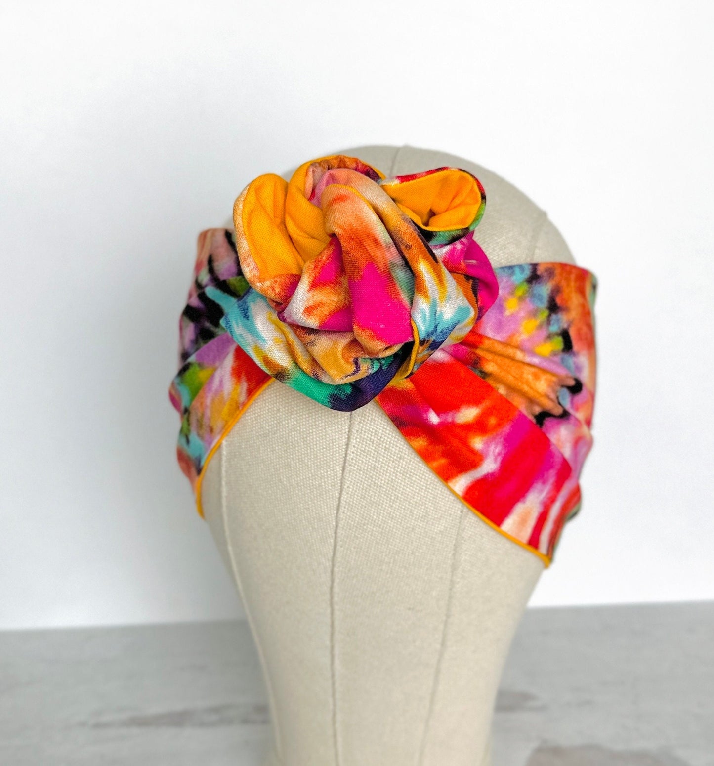 Extra Wide Reversible Adjustable Wire Headband, Tie Dye Boho Tropical Print, Bendable Wired Head Wrap, Turban Accessories, Head Scarf