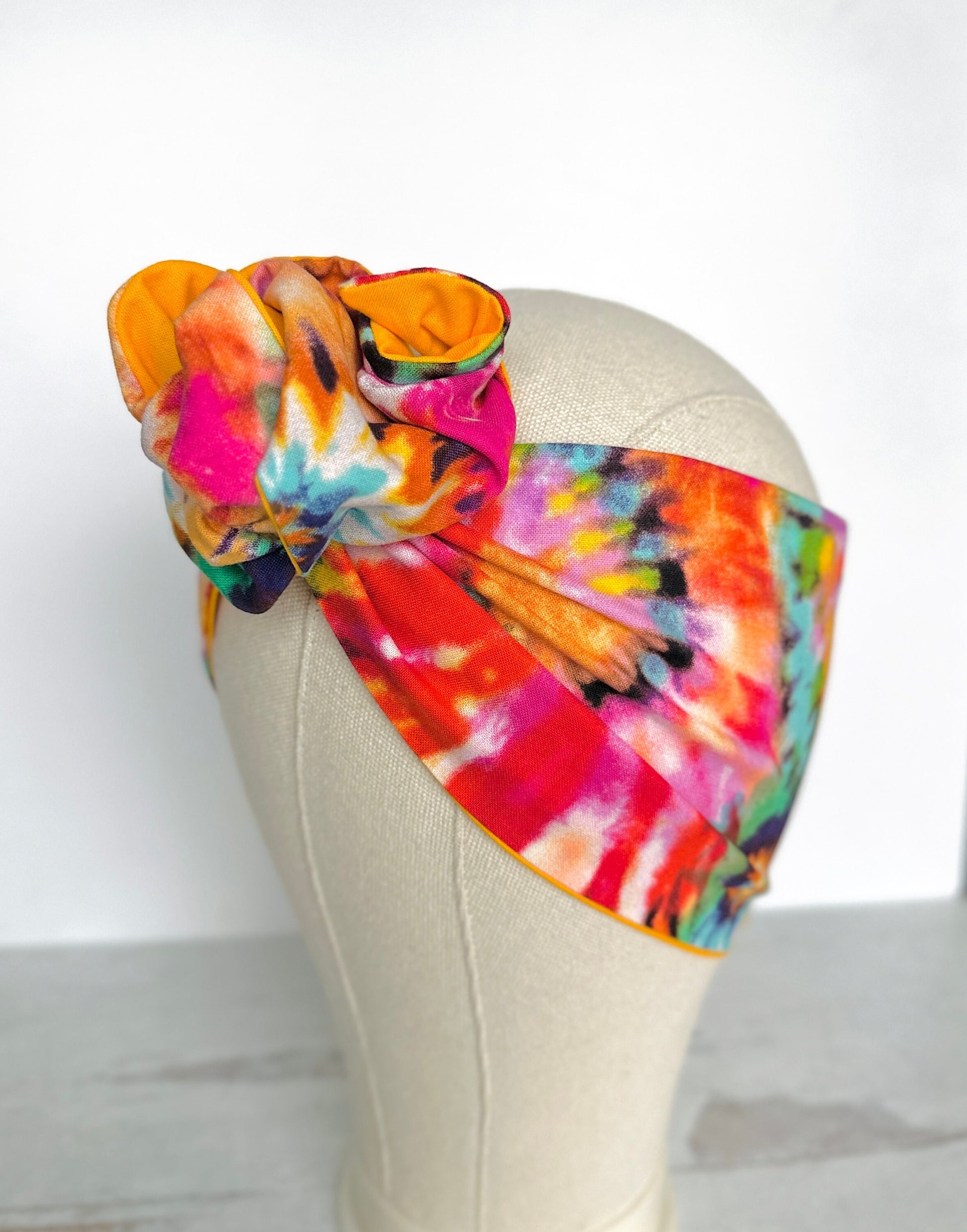 Extra Wide Reversible Adjustable Wire Headband, Tie Dye Boho Tropical Print, Bendable Wired Head Wrap, Turban Accessories, Head Scarf