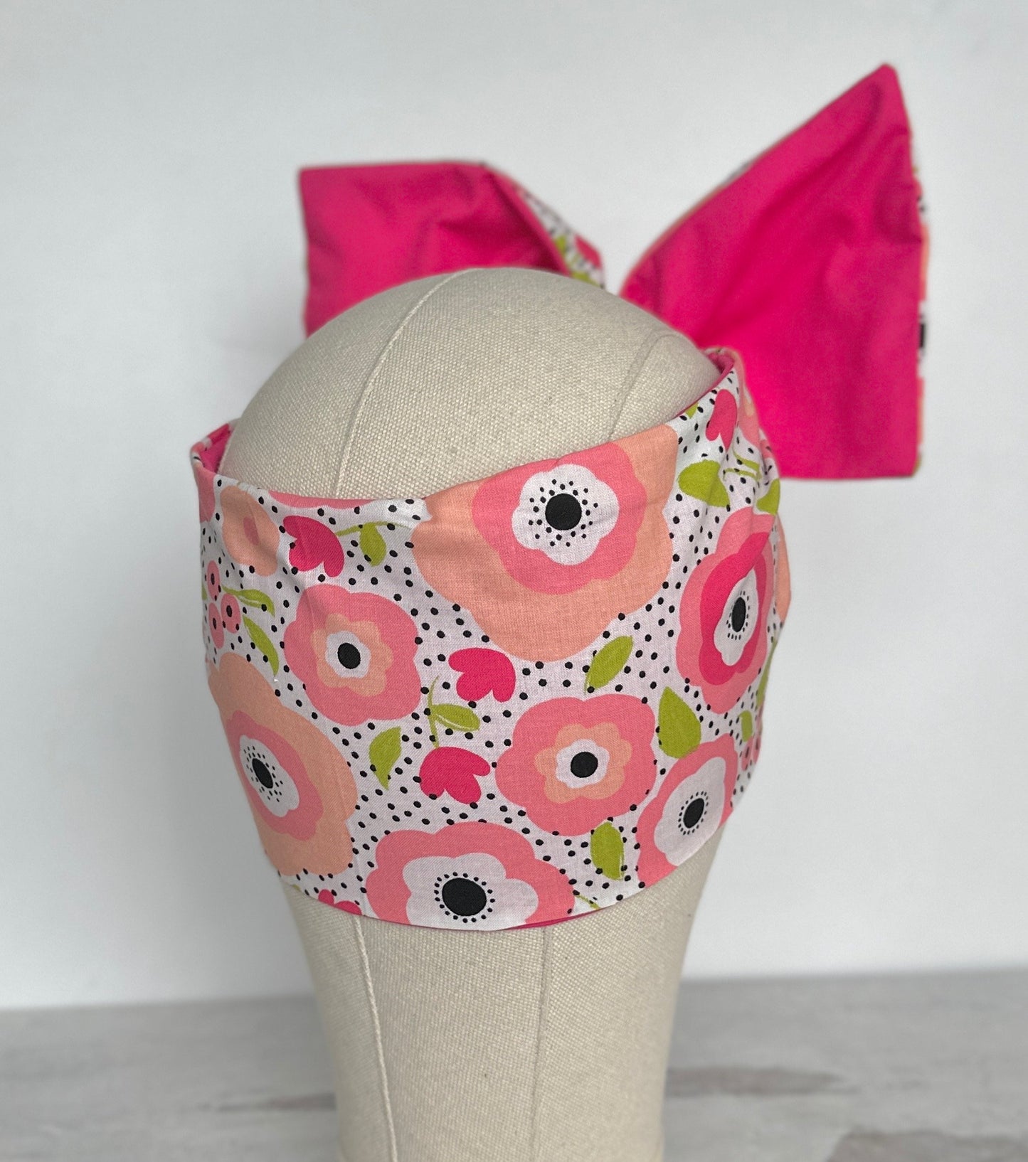 Extra Wide Reversible Adjustable Wire Headband, White Pink Floral Print, Bendable Wired Head Wrap, Turban Accessories, Head Scarf