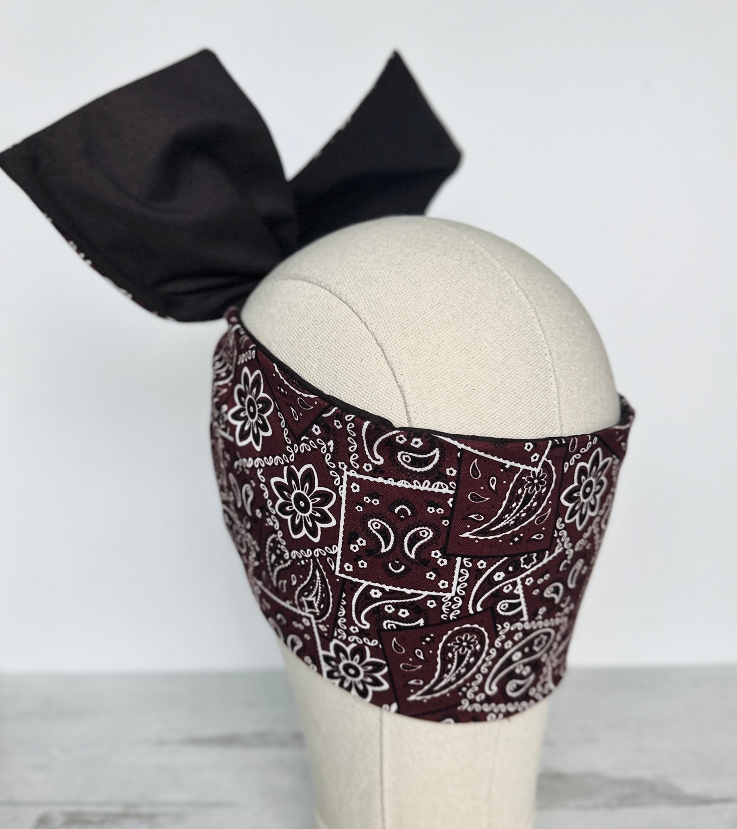 Extra Wide Reversible BENDABLE Adjustable Wire Headband, Chocolate Brown Bandana Print, Wired Head Wrap, Turban Hair Accessories, Head Scarf