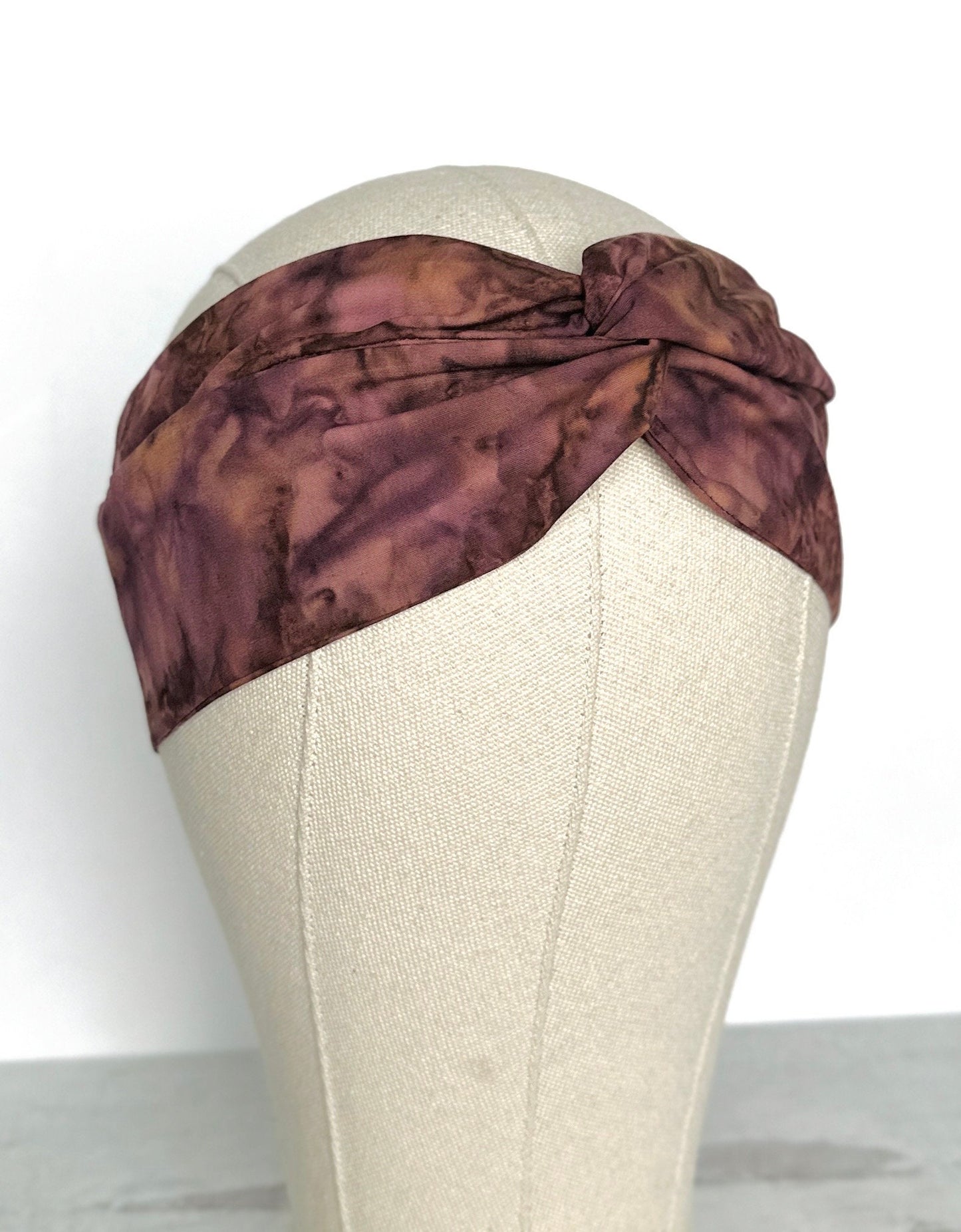 Mini Adjustable Wire Head Wrap, Burgundy Brown Batik Wired Headband, Bendable Fabric Head Wrap, Top Knot Hair Accessories for Women