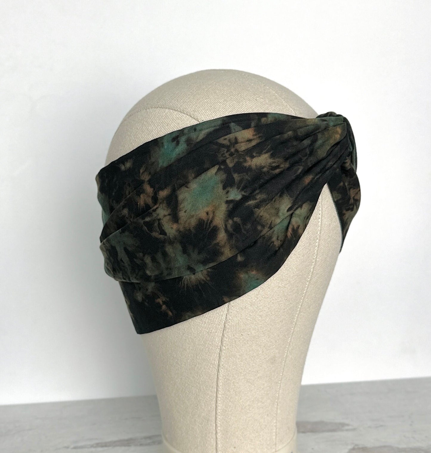 Hand Dyed Extra Long Wide ADJUSTABLE Wire Headband, Black & Teal Green Tie Dyed Wired Head Wrap , Hair Accessories For Women, No Slip Scarf