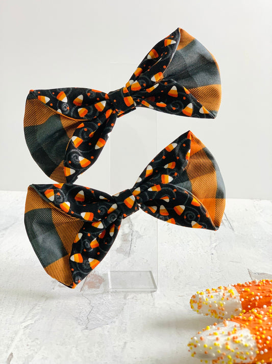 Oversized Halloween Candy Corn Hair Bow, Large Black Orange Statement Hair Clip, Fall Barrette, Halloween Party Hair Piece, Gift For Her