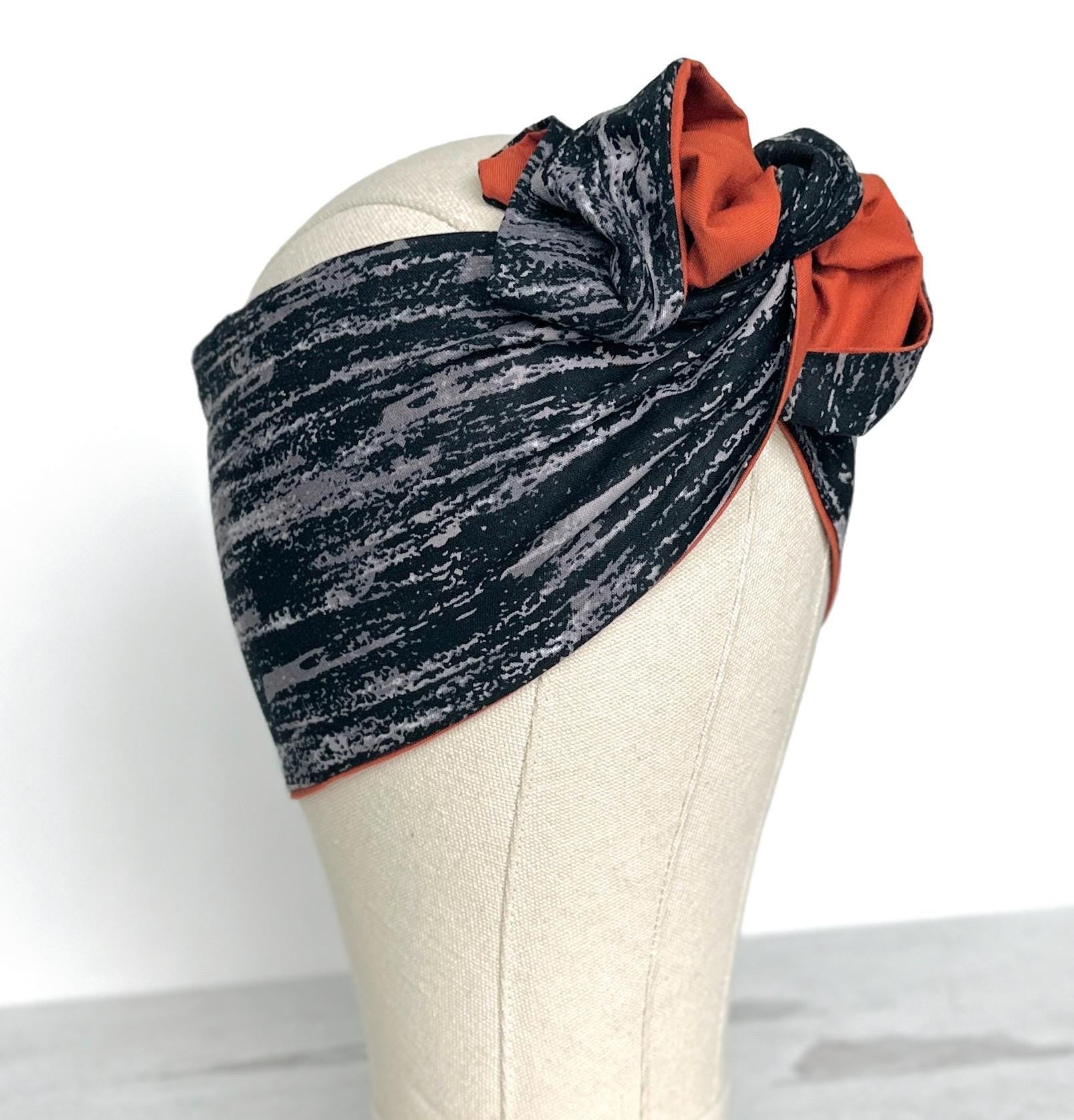 Extra Wide Reversible Bendable Wire Headband, Black Gray Burnt Orange Fall Wired Head Wrap, Adjustable Turban Hair Accessories, Head Scarf