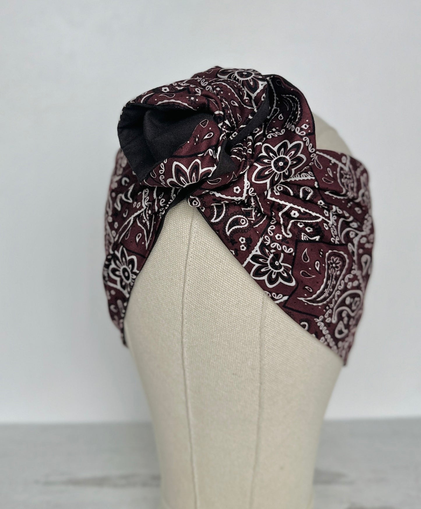 Extra Wide Reversible BENDABLE Adjustable Wire Headband, Chocolate Brown Bandana Print, Wired Head Wrap, Turban Hair Accessories, Head Scarf