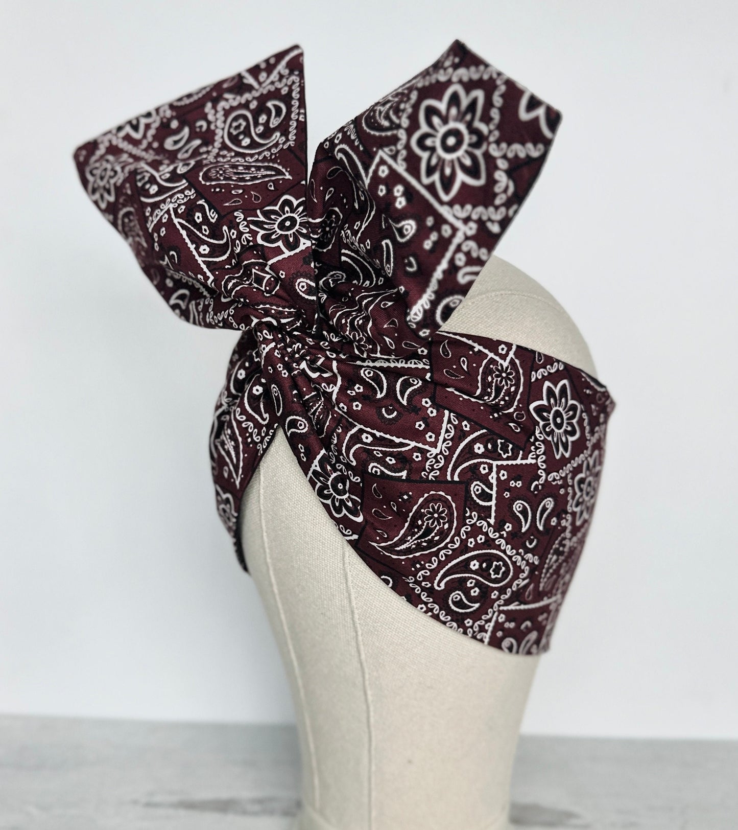 Extra Wide Reversible BENDABLE Adjustable Wire Headband, Chocolate Brown Bandana Print, Wired Head Wrap, Turban Hair Accessories, Head Scarf