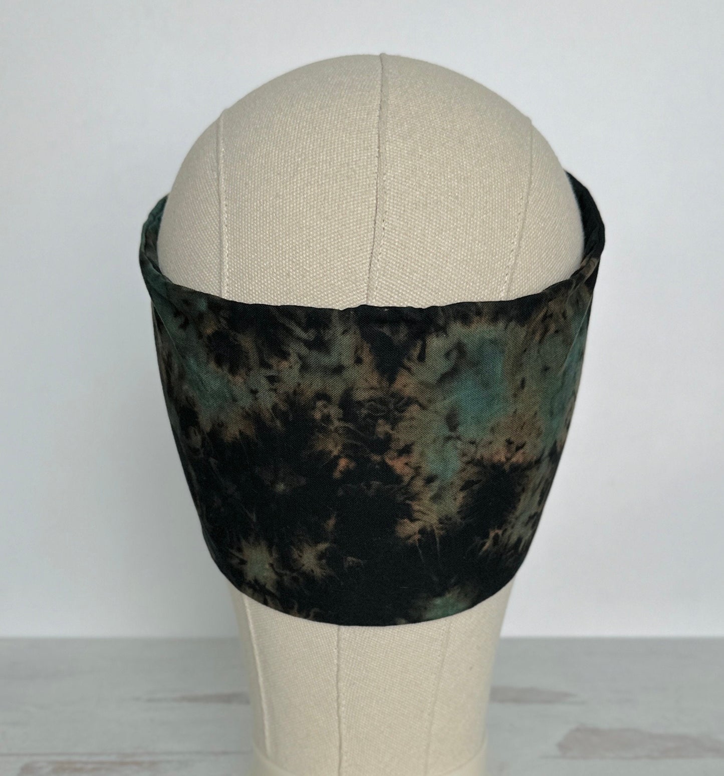 Hand Dyed Extra Long Wide ADJUSTABLE Wire Headband, Black & Teal Green Tie Dyed Wired Head Wrap , Hair Accessories For Women, No Slip Scarf