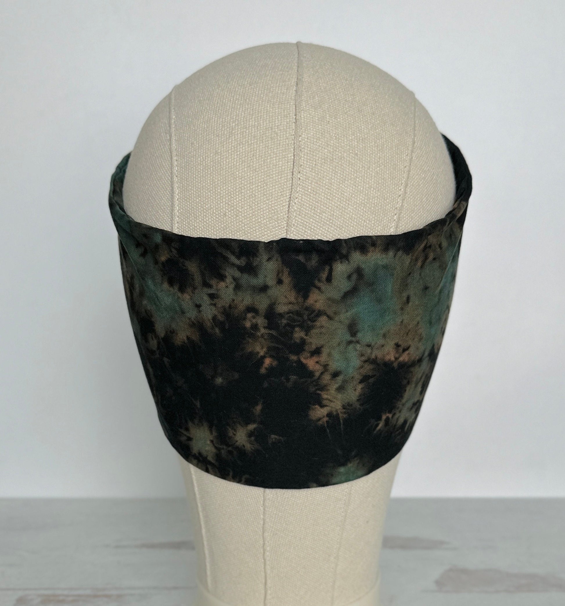 Hand Dyed Extra Long Wide ADJUSTABLE Wire Headband, Black & Teal Green Tie Dyed Wired Head Wrap , Hair Accessories For Women, No Slip Scarf