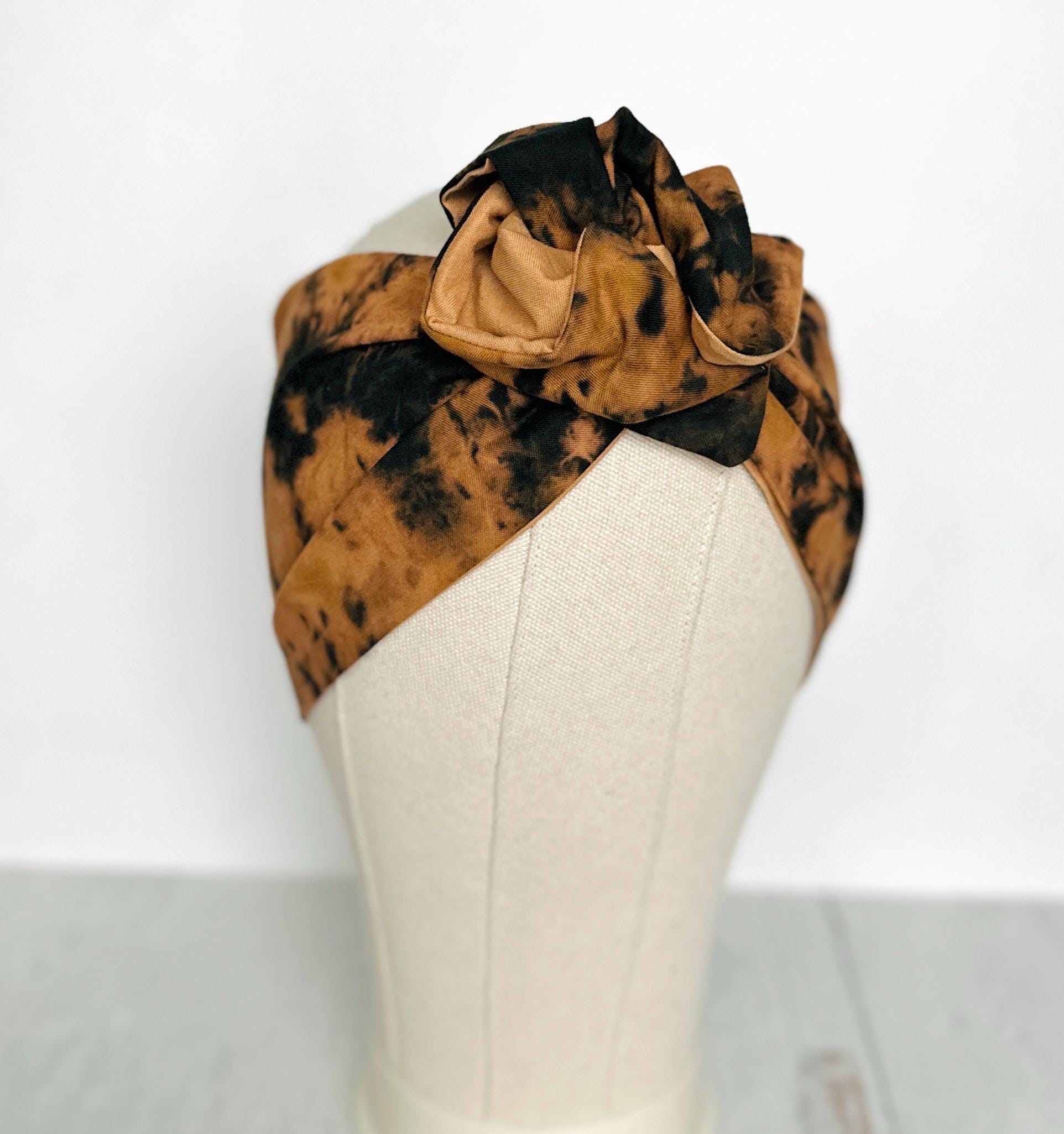 Hand Dyed Extra Wide ADJUSTABLE Wire Headband, Black Sage Tan Tie Dyed Wired Head Wrap , Hair Accessories For Women, No Slip Scarf